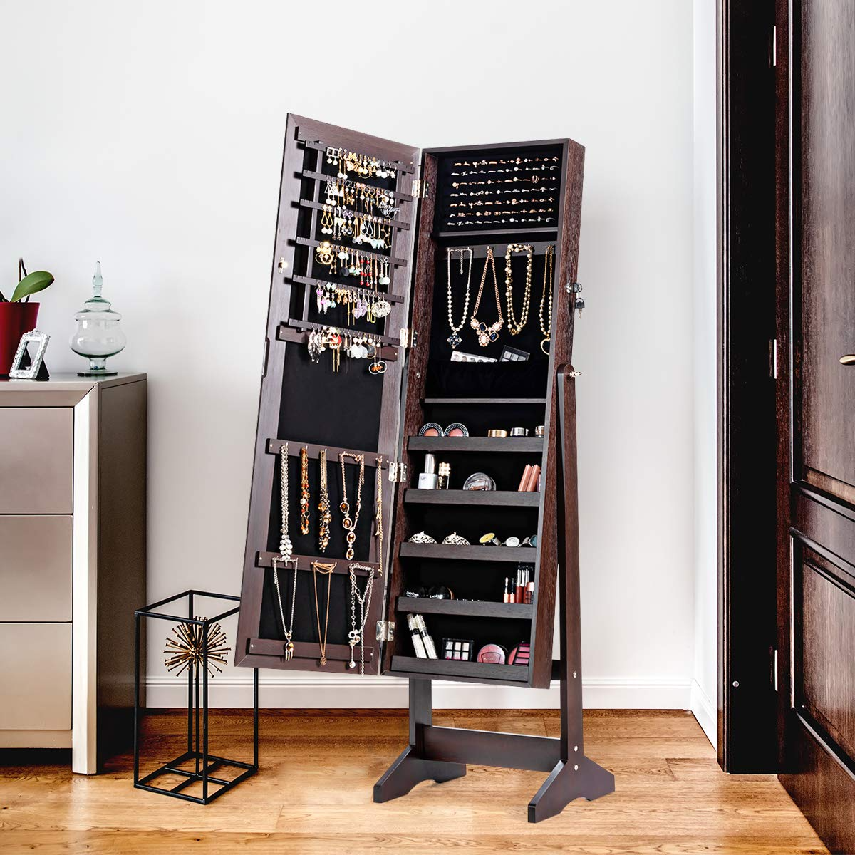 CHARMAID Freestanding Lockable Jewelry Organizer Box with Large Storage Capacity 