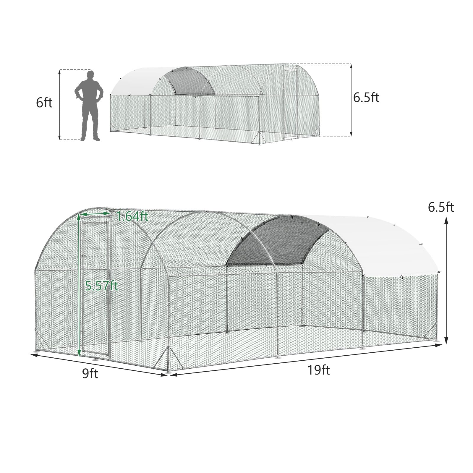 Giantex Metal Chicken Coop, Galvanized Walk-in Chicken Run with Waterproof PE Cover, Dome 