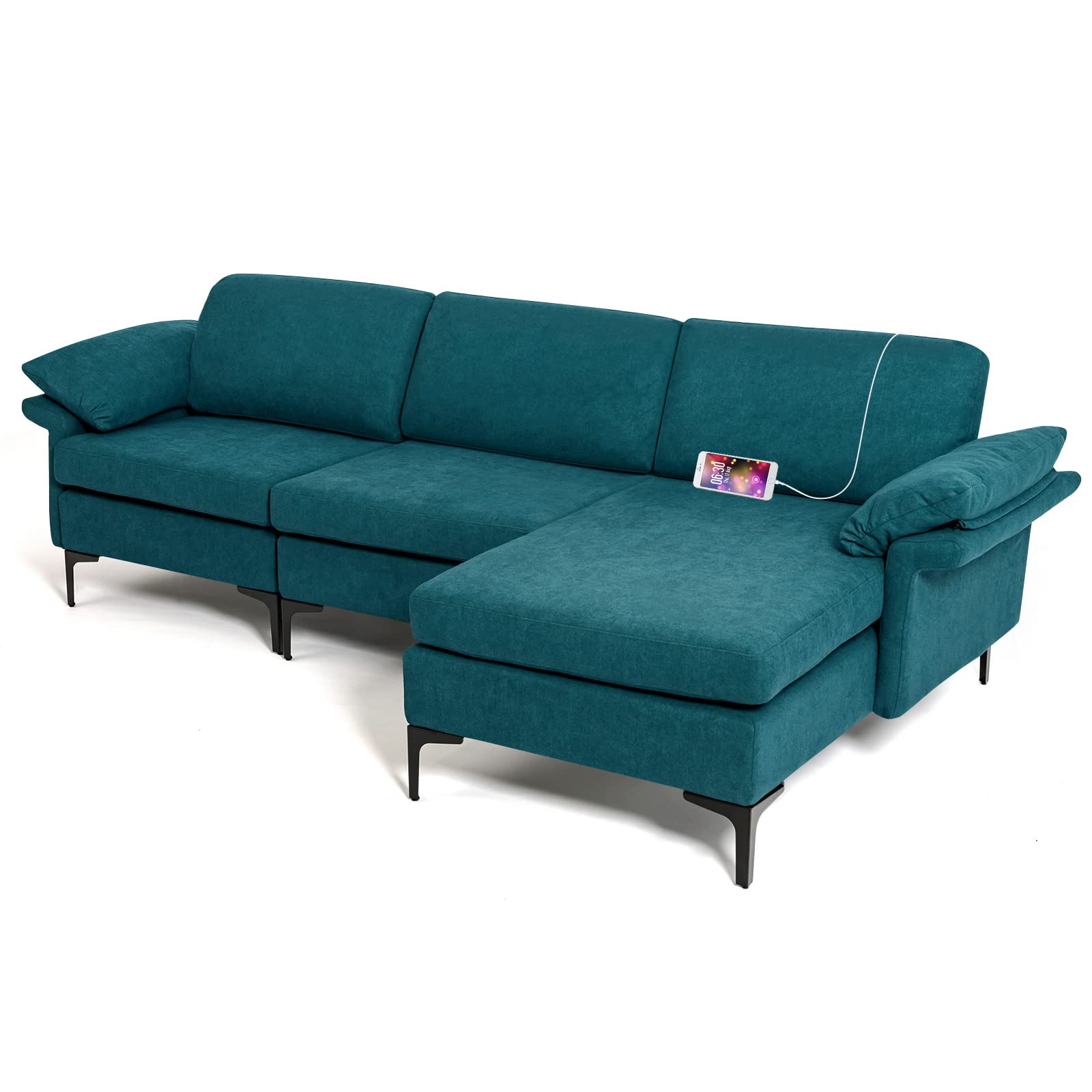 Giantex 100.5" L Convertible Sofa Couch, 3-Seat Sectional Sleeper with USB Ports & Socket 