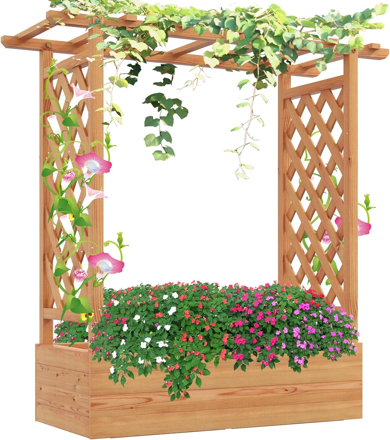 Giantex Raised Garden Bed with 2-Sided Trellis & Hanging Roof 