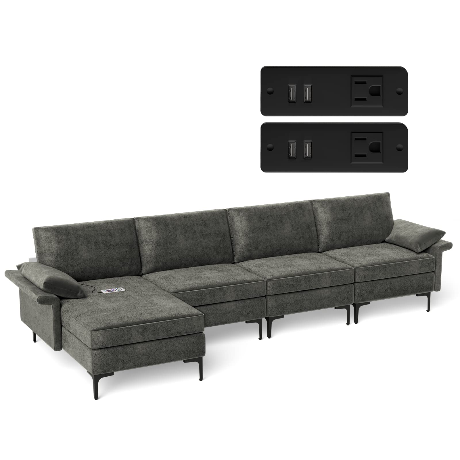 Giantex 130.5" L Convertible Sofa Couch, Sectional Sleeper 
