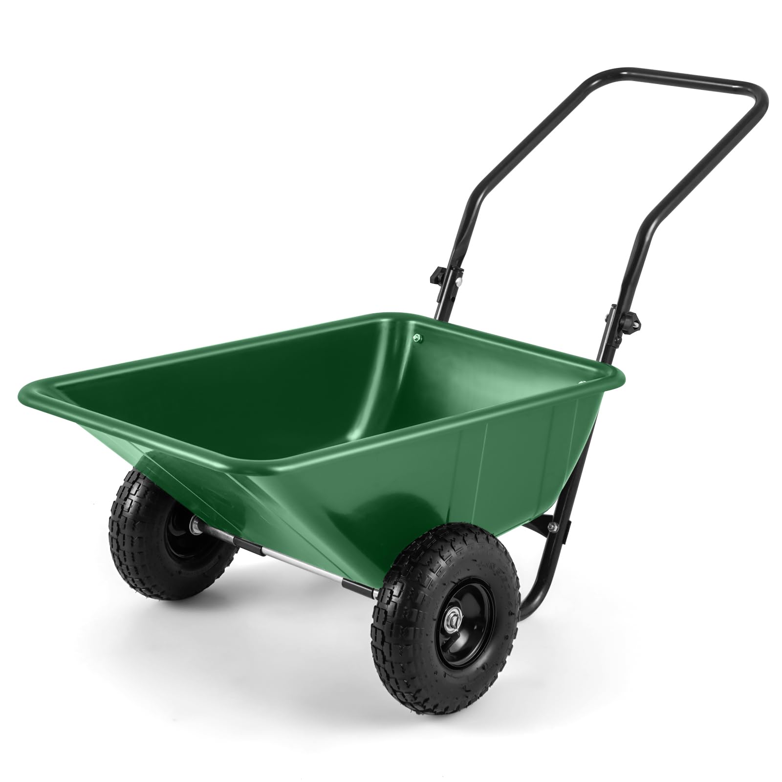 Giantex Dual-Wheel Wheelbarrow, Heavy-Duty Garden Utility Cart with Built-in Stand, Pneumatic Tires, 330 Lbs Capacity, Foldable Handle 