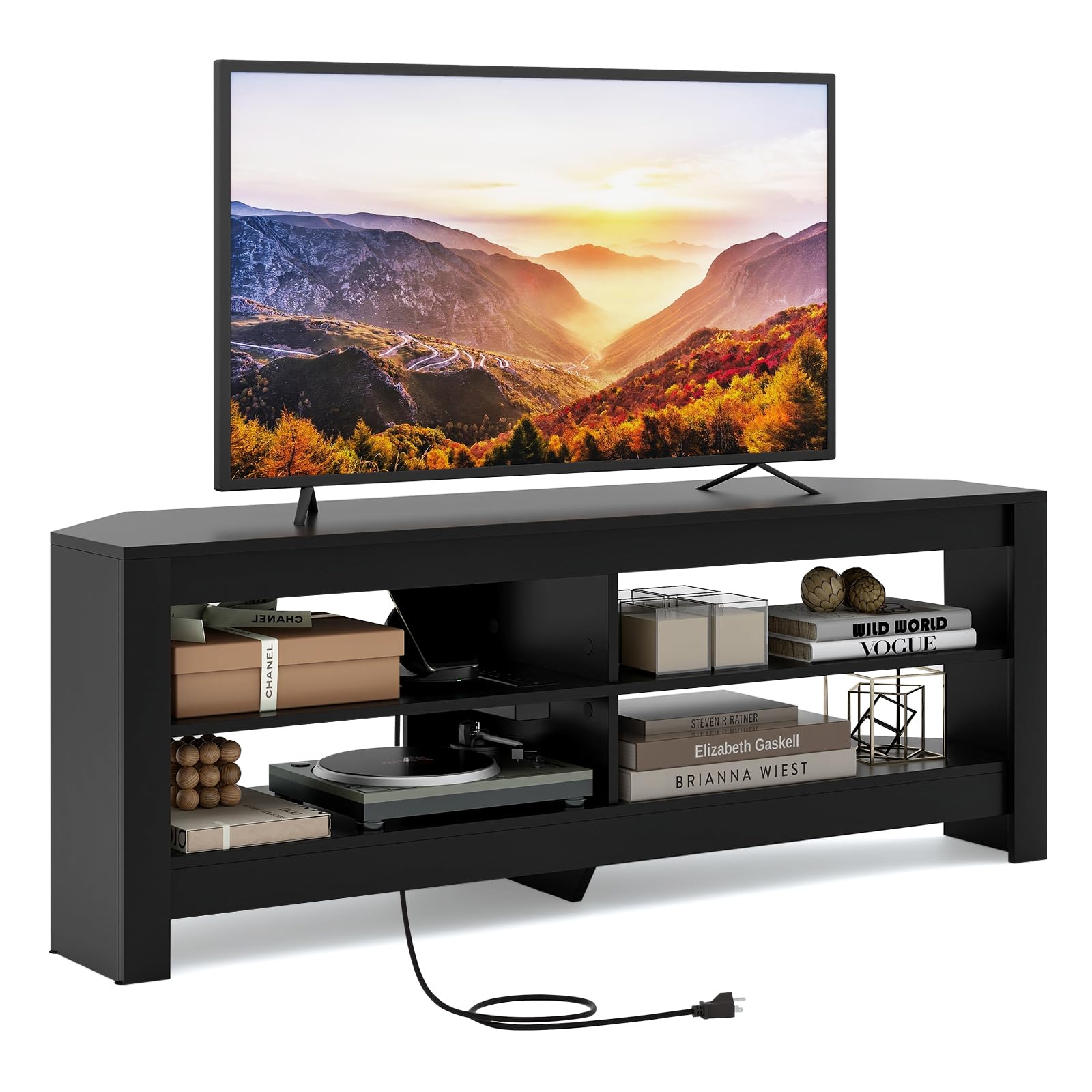 Giantex Corner TV Stand with Power Outlet, 3-Tier Entertainment Center 