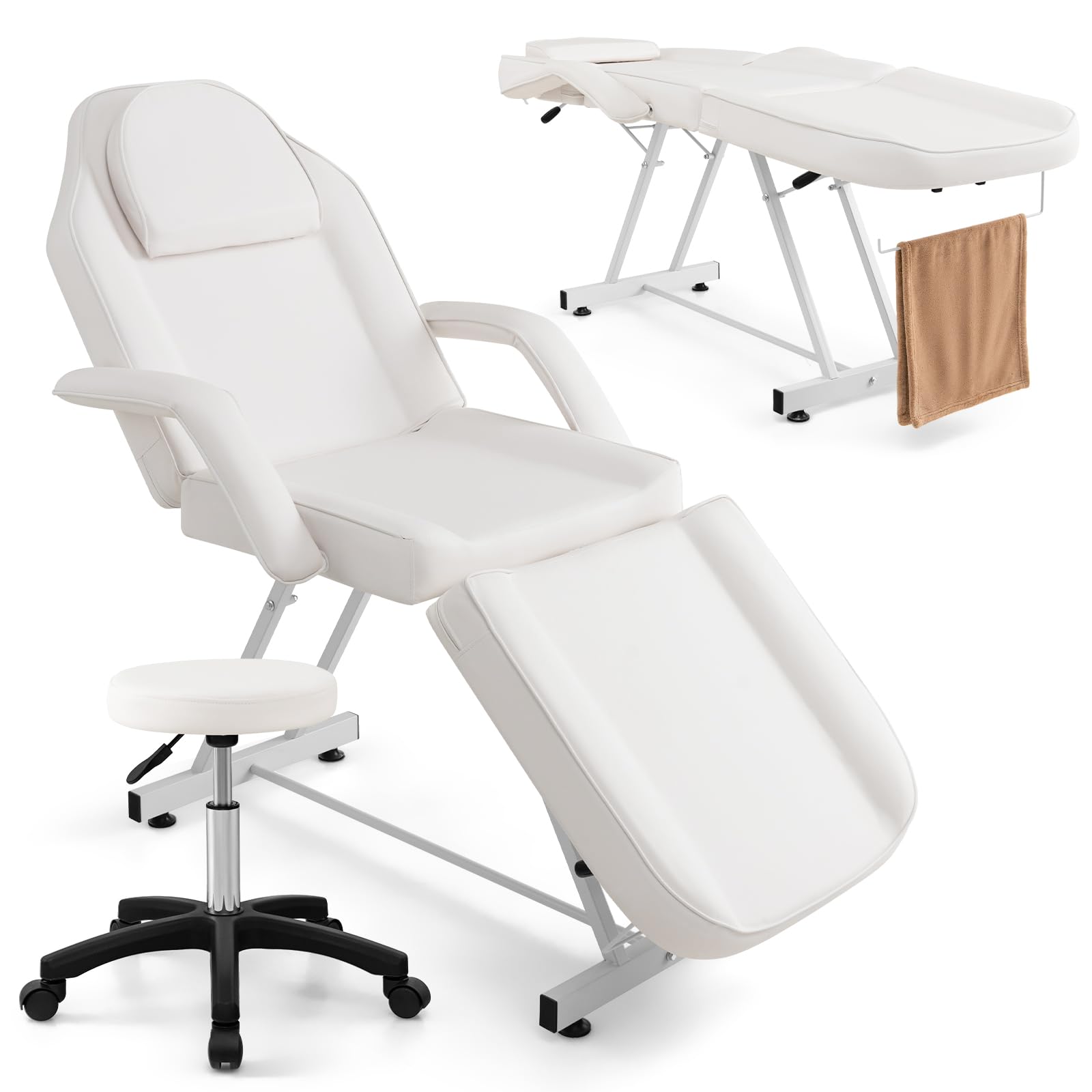 Giantex 73" Facial Chair with Hydraulic Stool, Tattoo Chair with with Adjustable Backrest & Legrest 
