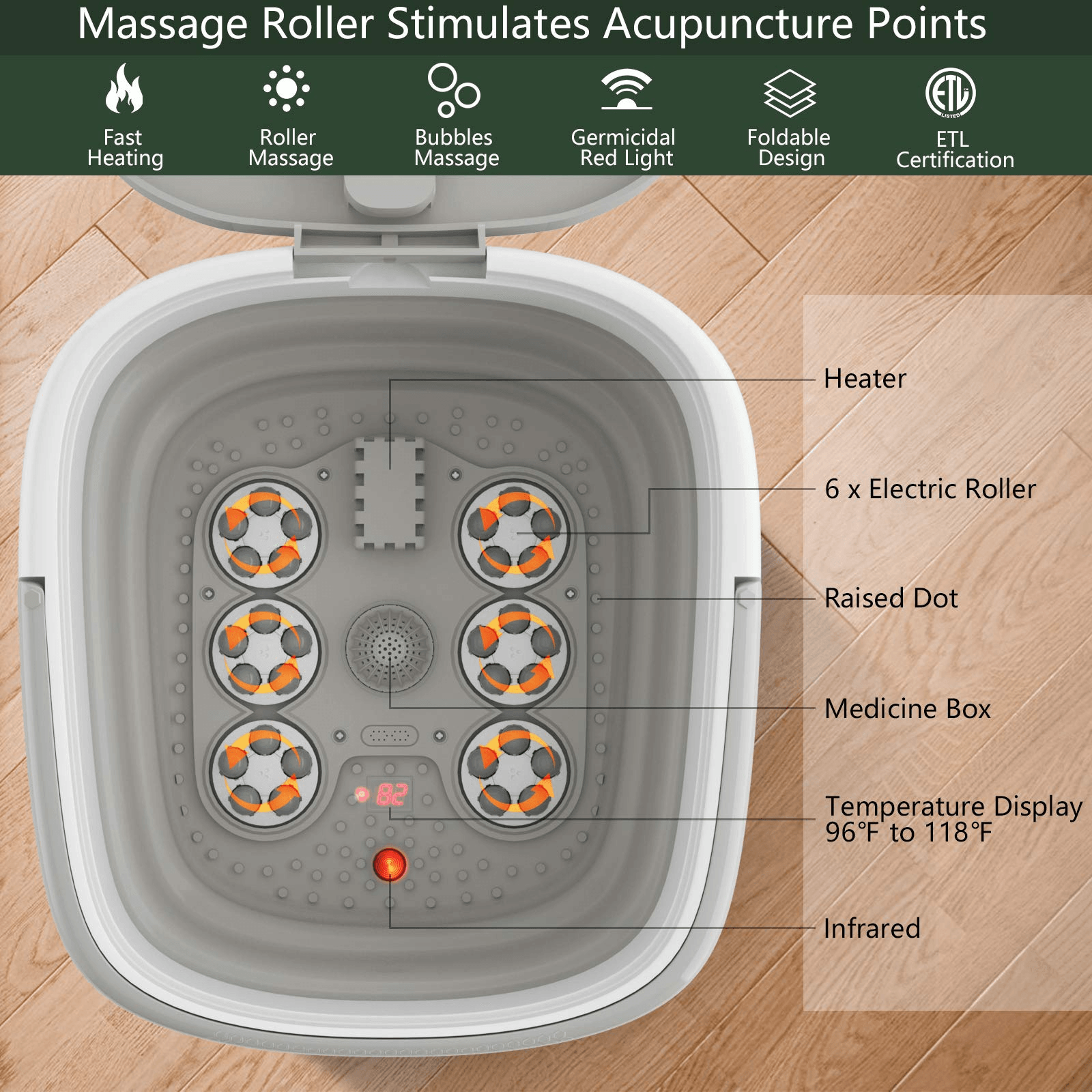 Giantex 6 in 1 Foot Spa Bath Massager Collapsible, Pedicure Tub Bath w/Folding Cover, Feet Salon Tub (Blue/Gray) 