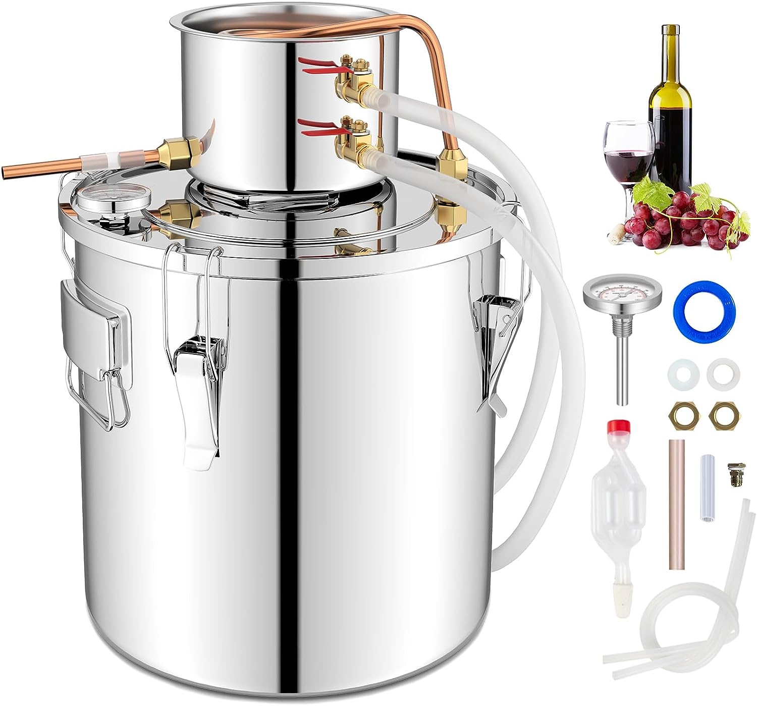 Giantex 10 Gal Alcohol Still,2 Pots Stainless Steel Alcohol Still, Multi-purpose Home Brewing Kit for DIY Whiskey, Brandy, Beer, Silver 