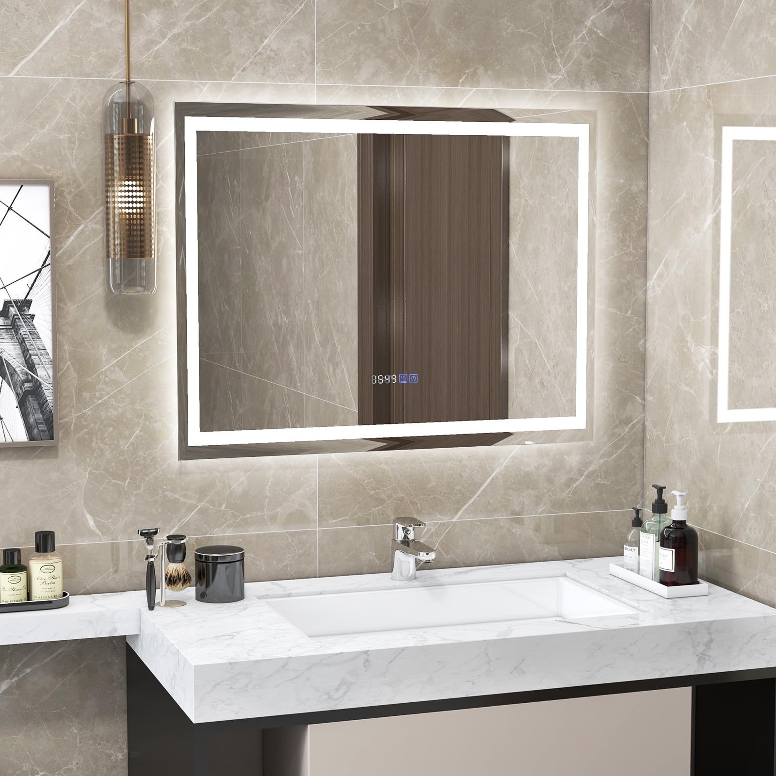 CHARMAID LED Bathroom Mirror - Lighted Vanity Mirror with Front and Backlight, 3 Lighting Colors, Adjustable Brightness