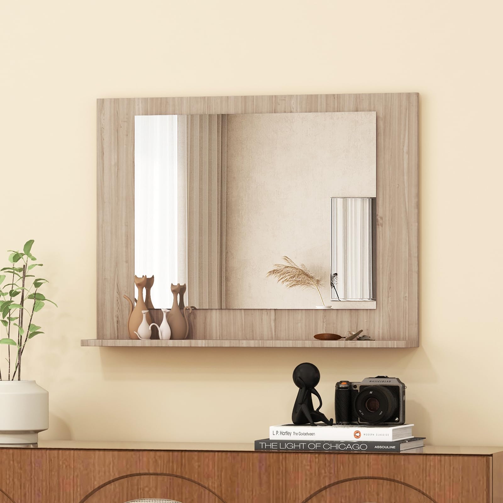 CHARMAID Bathroom Mirror with Shelf - 24" x 18" Wall Mirror Over Bathroom Sink