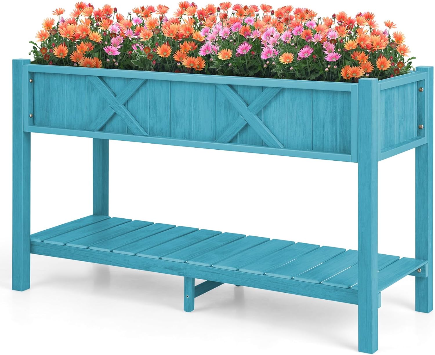 Giantex HIPS Raised Garden Bed, Elevated Planter Box w/Legs, Storage Shelf, Drain Holes 