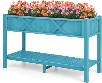 Giantex HIPS Raised Garden Bed, Elevated Planter Box w/Legs, Storage Shelf, Drain Holes 