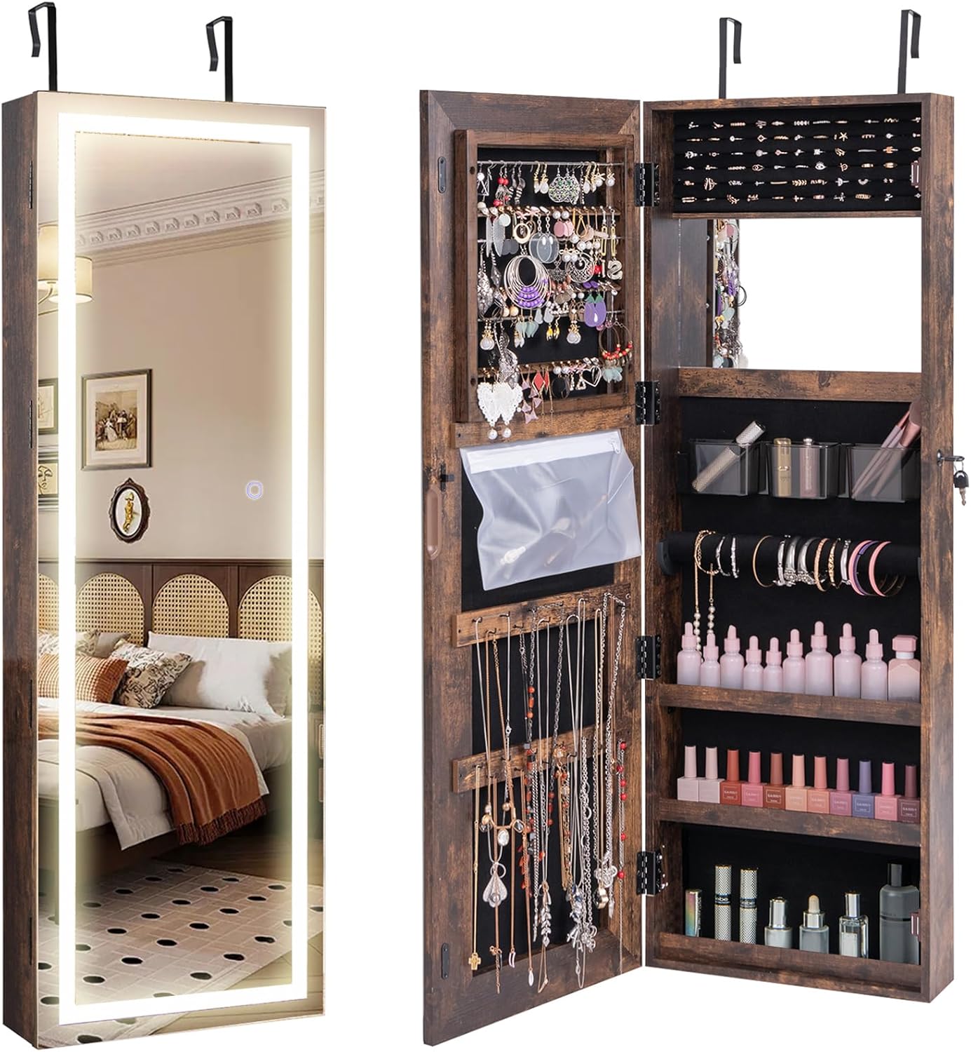 CHARMAID Jewelry Cabinet with LED Touch Screen Mirror 