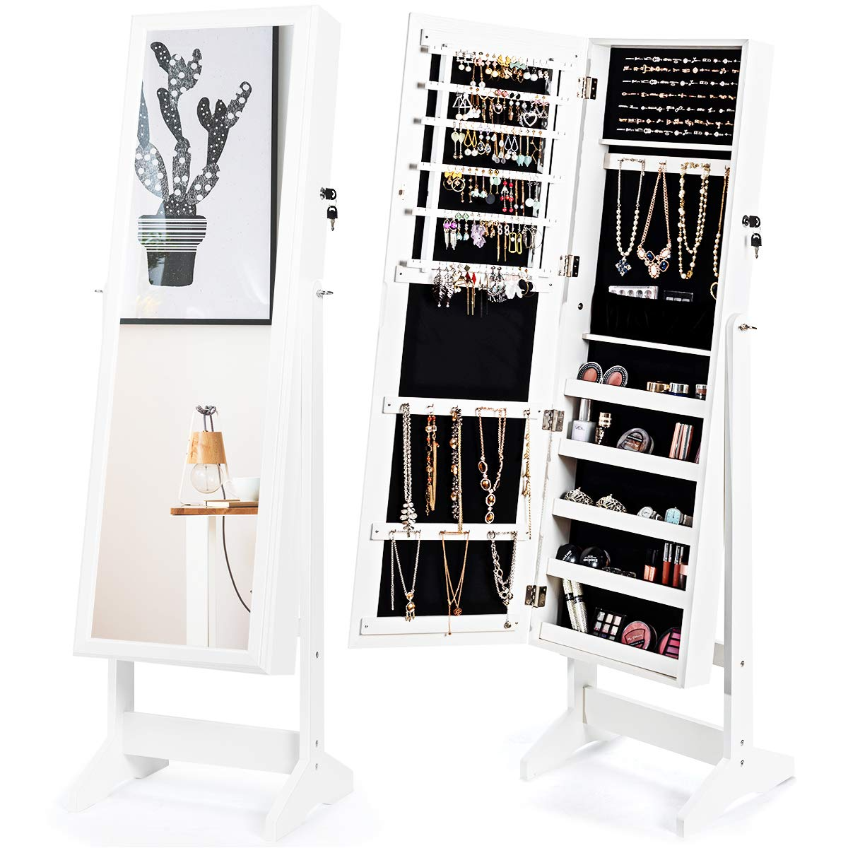 CHARMAID Freestanding Lockable Jewelry Organizer Box with Large Storage Capacity 