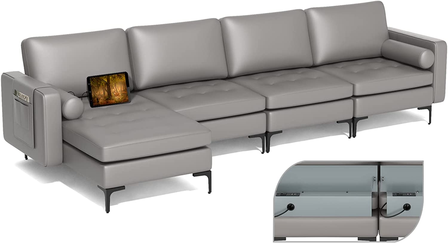 Giantex Sectional Sofa Couch, Convertible Sleeper with 2 or 1 USB Ports Socket 