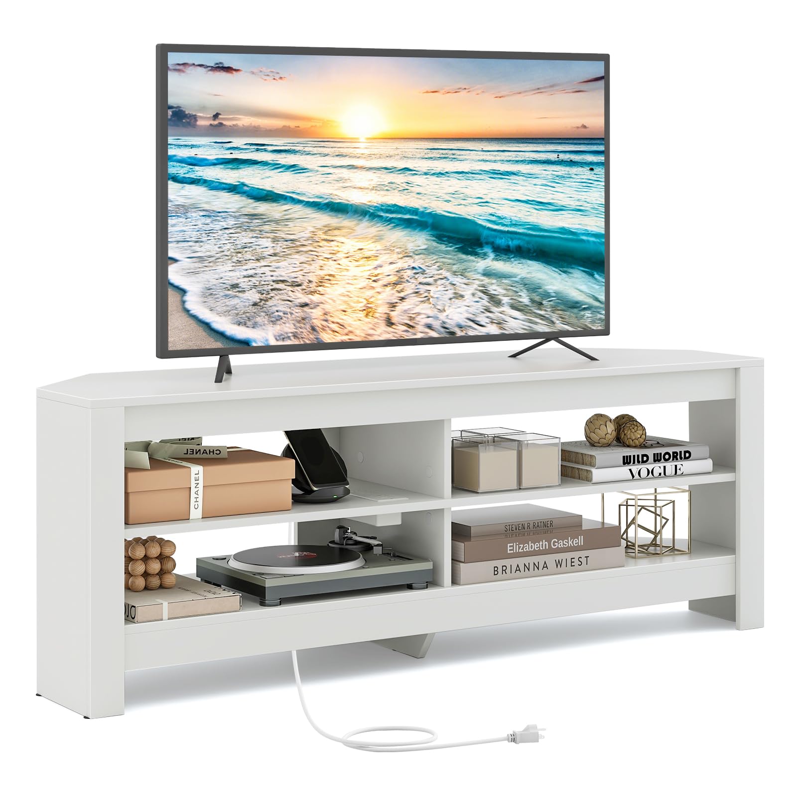 Giantex Corner TV Stand with Power Outlet, 3-Tier Entertainment Center 