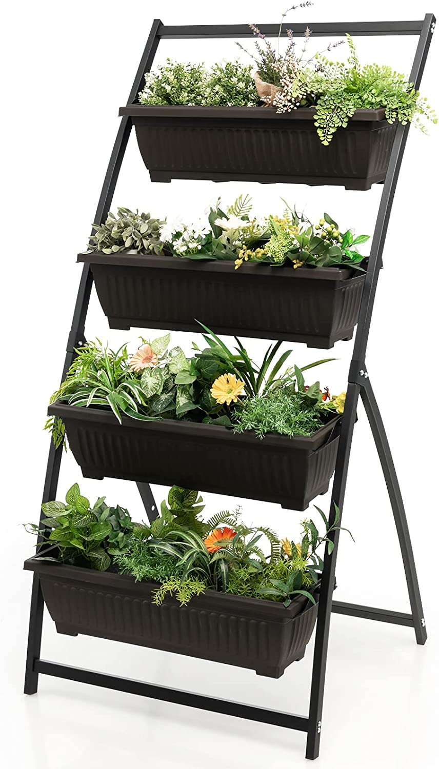 Giantex 2 Pcs 4.1FT Vertical Raised Garden Bed, 4-Tier Elevated Planter Box 