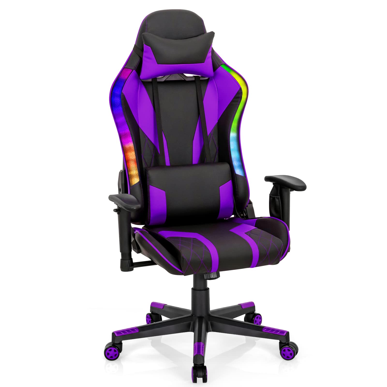 Giantex Gaming Chair with RGB LED Lights, Ergonomic Video Game Chair 