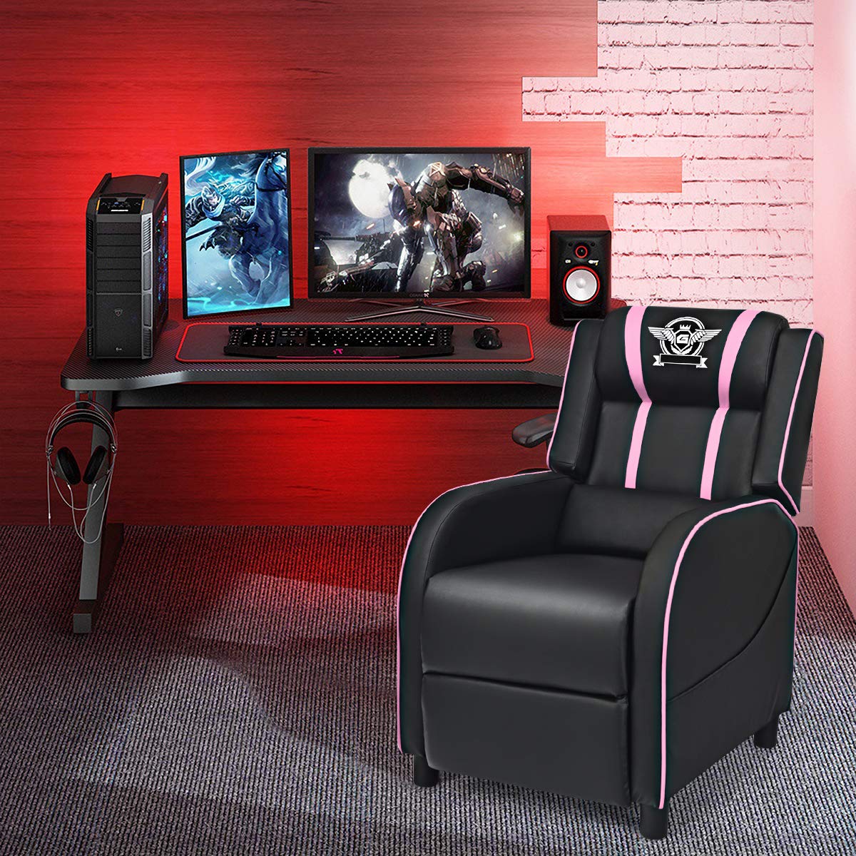 Giantex Gaming Recliner Chair, Racing Style Single Recliner Sofa w/ Cushion 