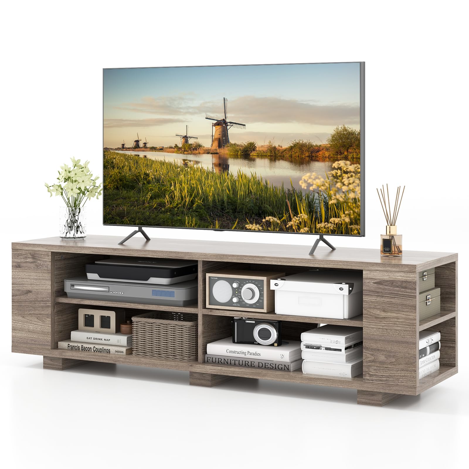 Giantex TV Stand Entertainment Center - Farmhouse Television Table up to 65 Inches TVs, 7 Colors 