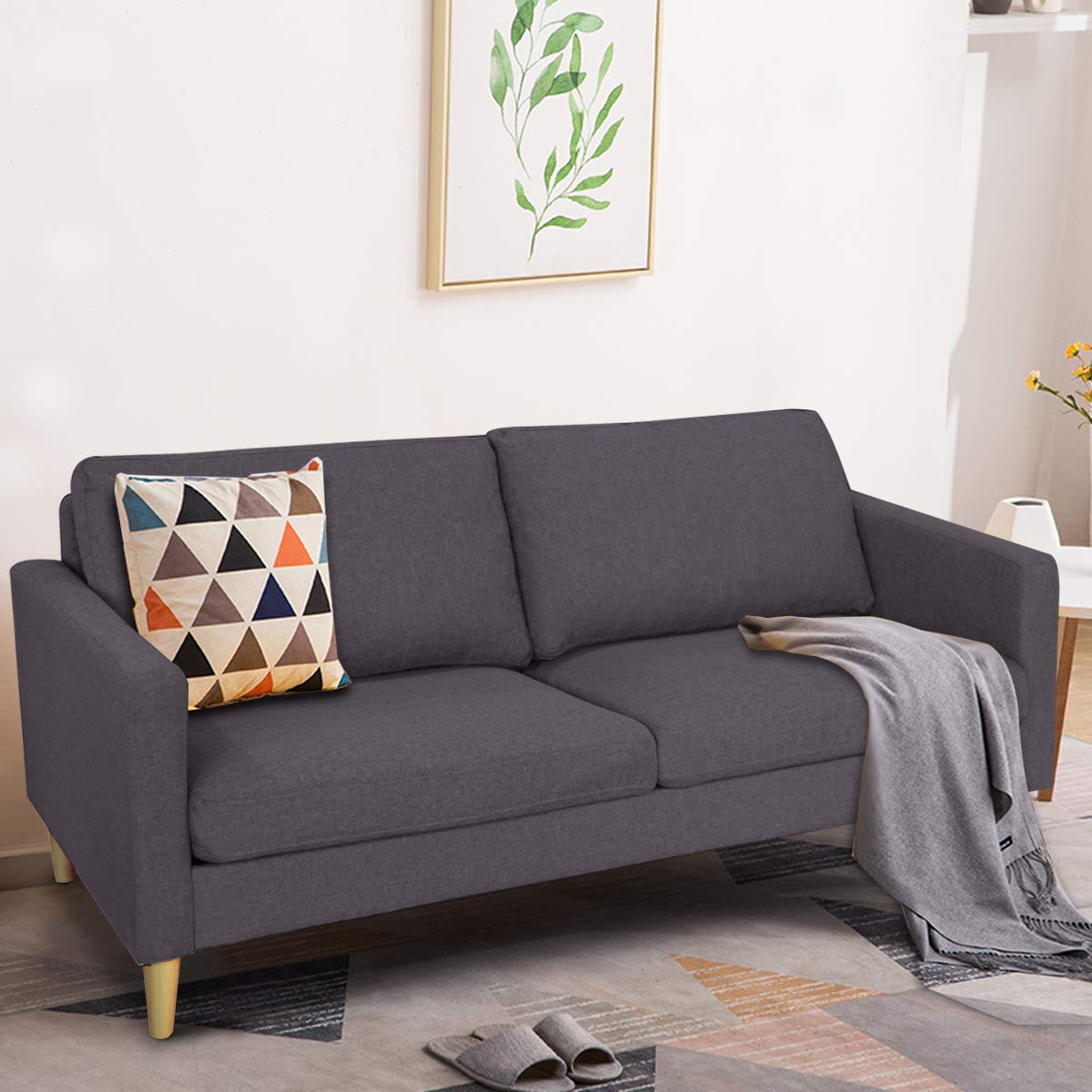 Giantex Modern Upholstered Accent Sofa, Fabric Futon Sofa Bed 