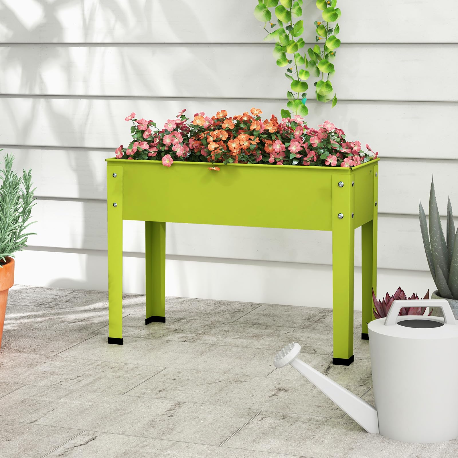 Giantex Raised Garden Bed, Metal Planter Box with Legs, Drain Hole, Outdoor Indoor Elevated Garden Box 