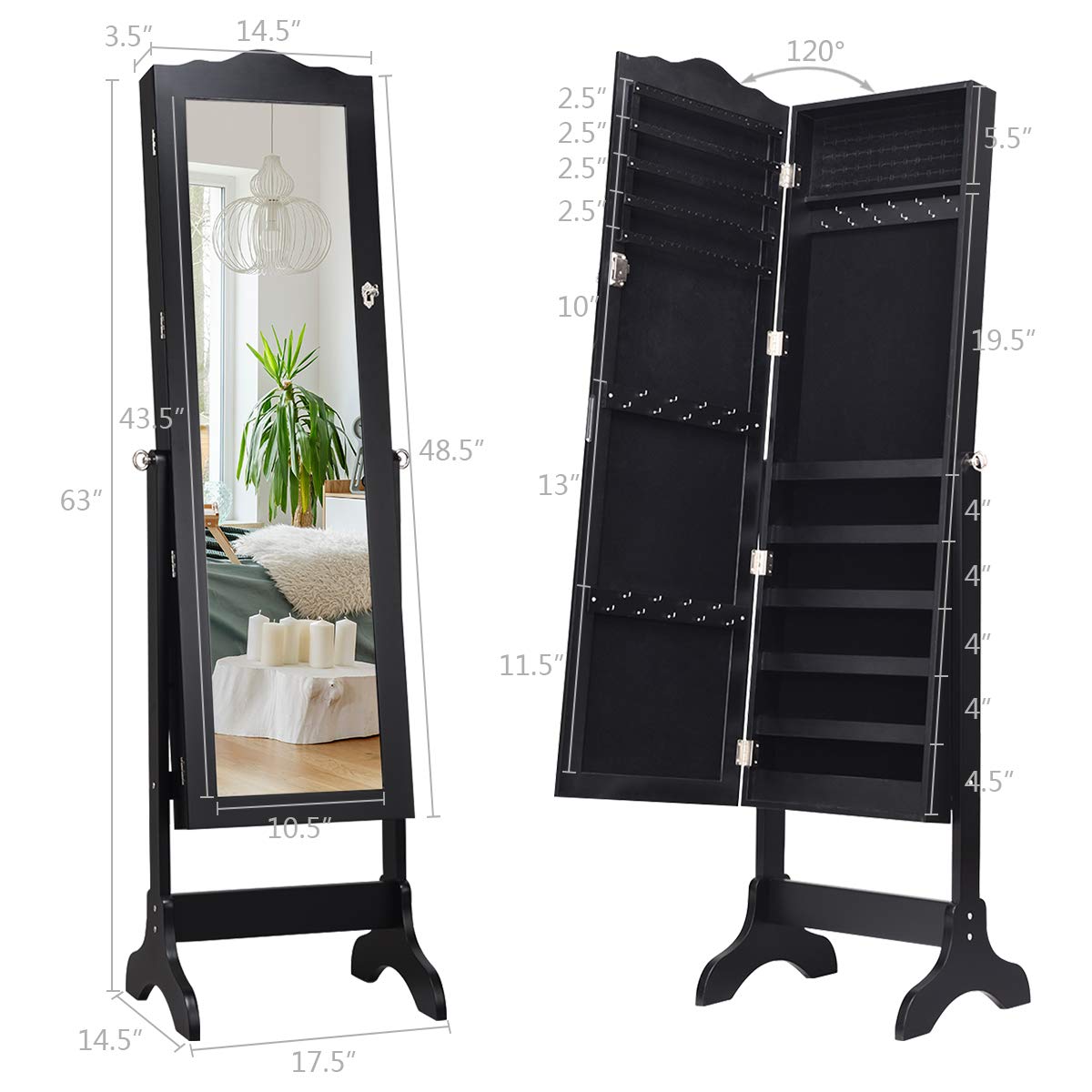 Giantex Jewelry Cabinet Armoire Lockable with Mirror 