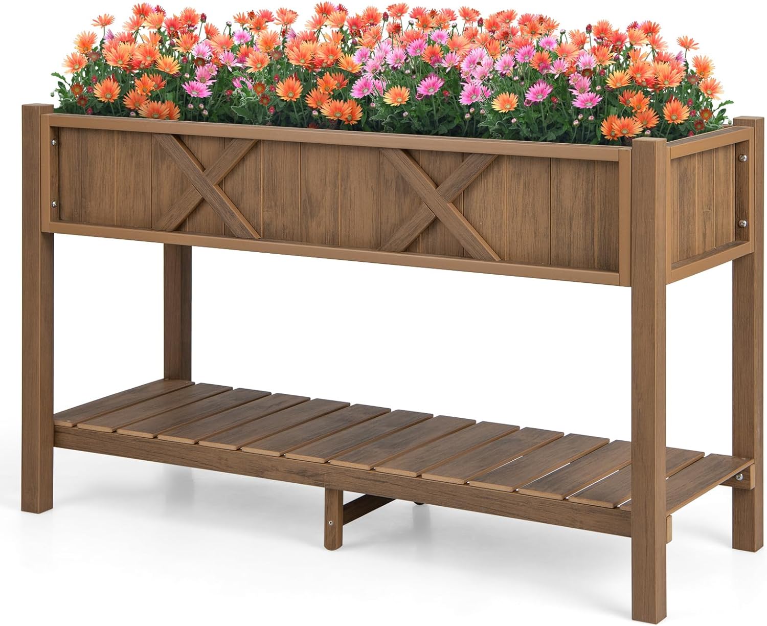 Giantex HIPS Raised Garden Bed, Elevated Planter Box w/Legs, Storage Shelf, Drain Holes 
