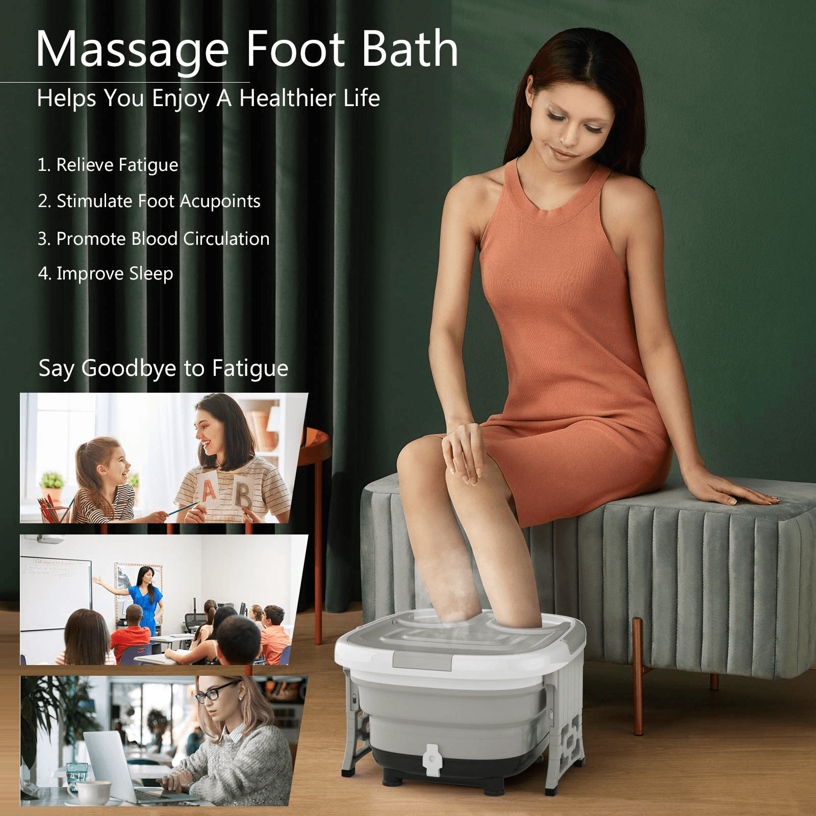 Giantex 6 in 1 Foot Spa Bath Massager Collapsible, Pedicure Tub Bath w/Folding Cover, Feet Salon Tub (Blue/Gray) 