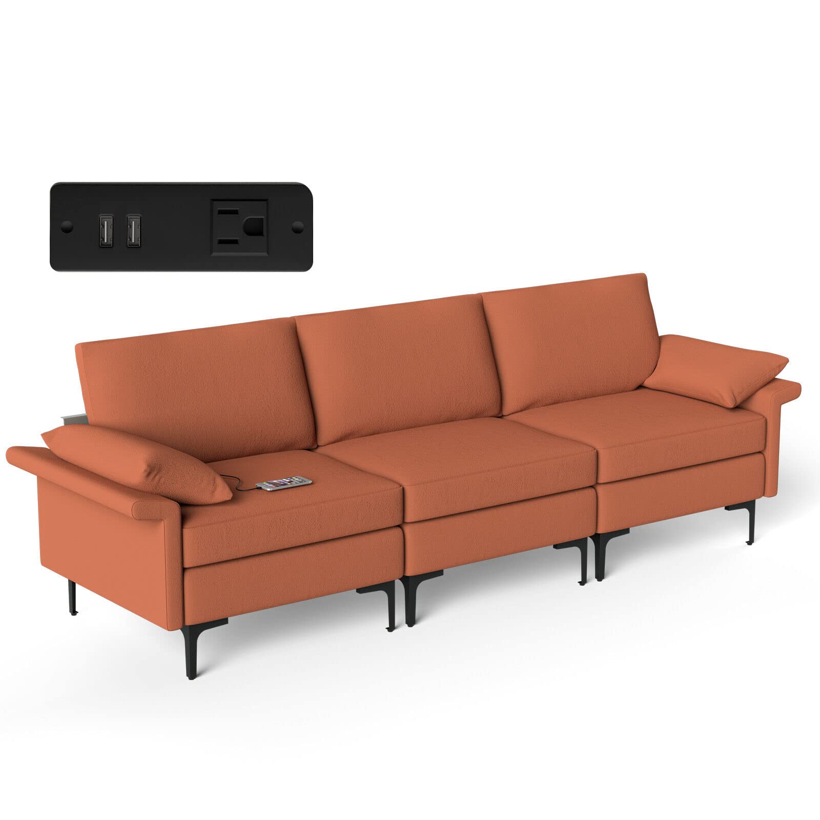 Giantex 3-Seat Sectional Sofa Couch, 100.5" L Convertible Sleeper with USB Port & Outlet 