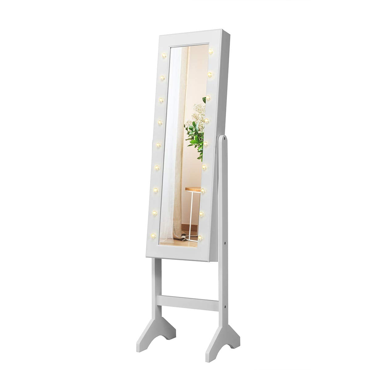 Standing Jewelry Armoire with 18 LED Lights Around the Door