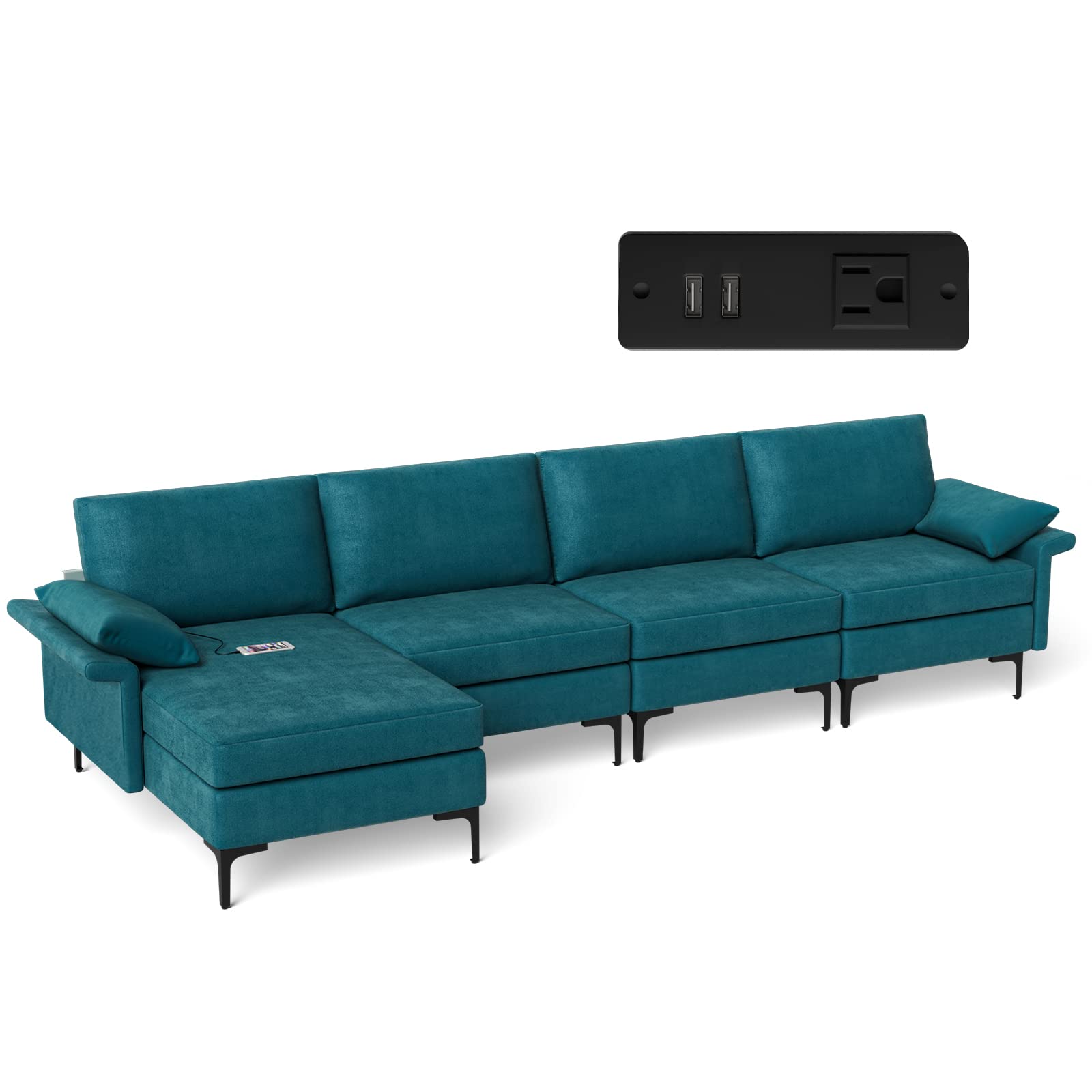 Giantex 130.5" L Convertible Sofa Couch, Sectional Sleeper 