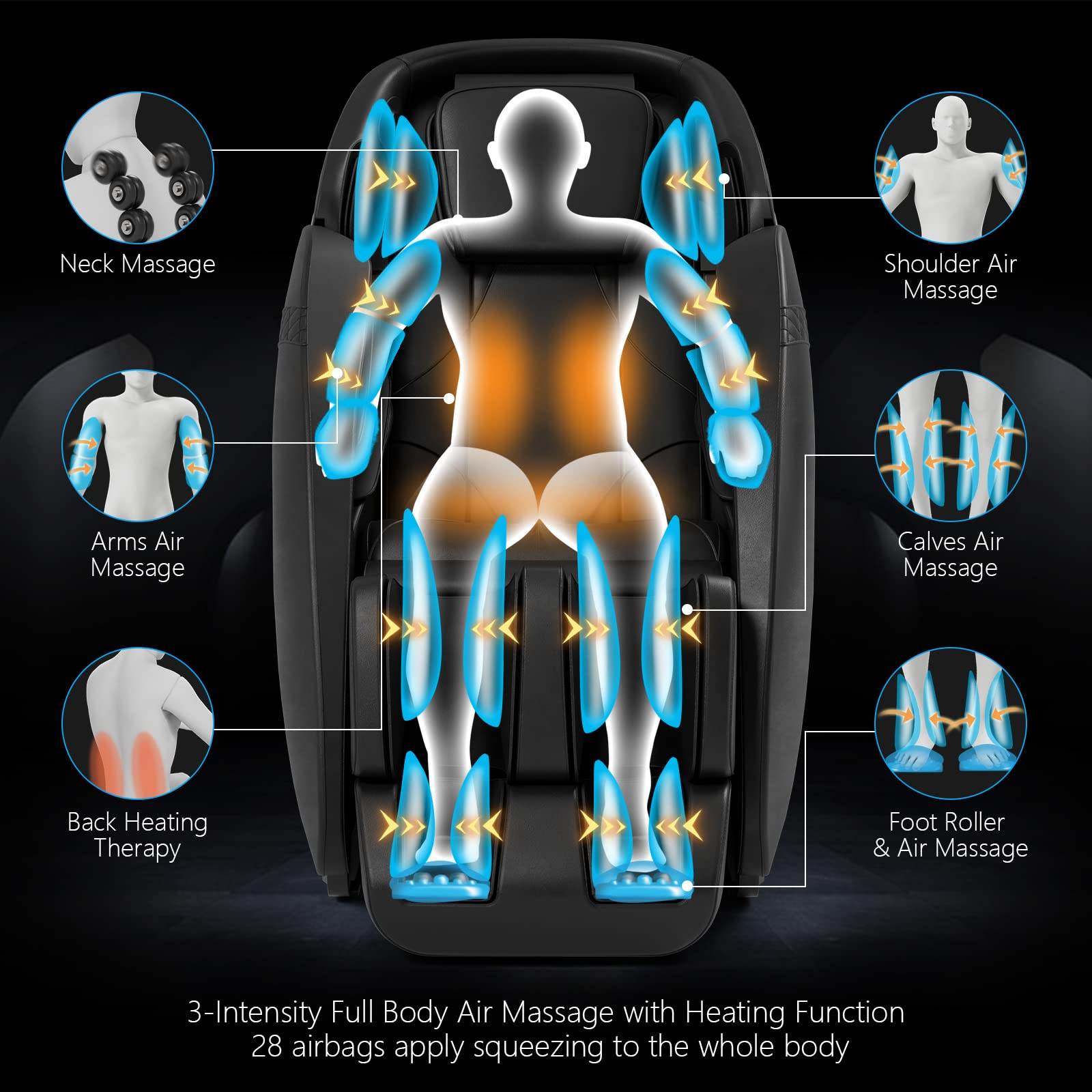 Giantex Massage Chair Full Body - Zero Gravity SL-Track Electric Massage Recliner with Voice Control, Blue-Tooth Speaker 