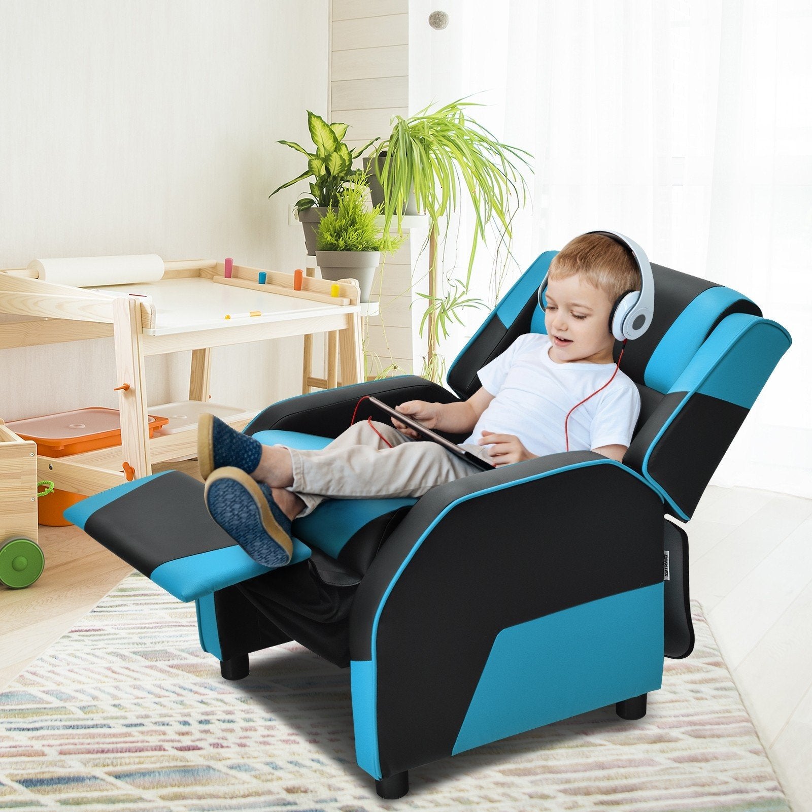 Kids/Youth Gaming Recliner Chair, Ergonomic PU Leather Armchair Lounge Chair for Living & Gaming Room