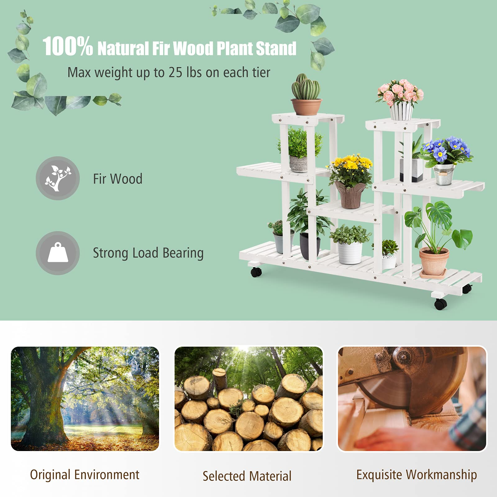 Giantex Rolling Flower Rack Wood Plant Stand on Wheels 