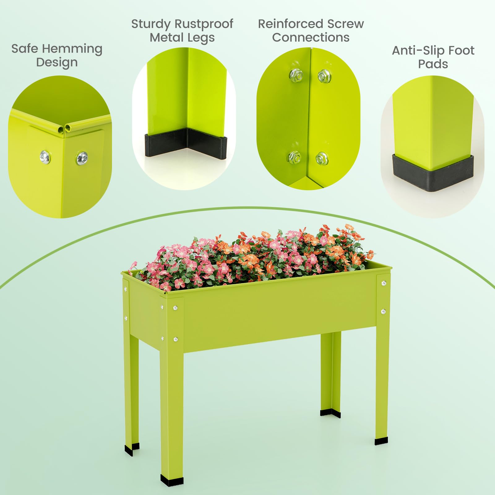 Giantex Raised Garden Bed, Metal Planter Box with Legs, Drain Hole, Outdoor Indoor Elevated Garden Box 