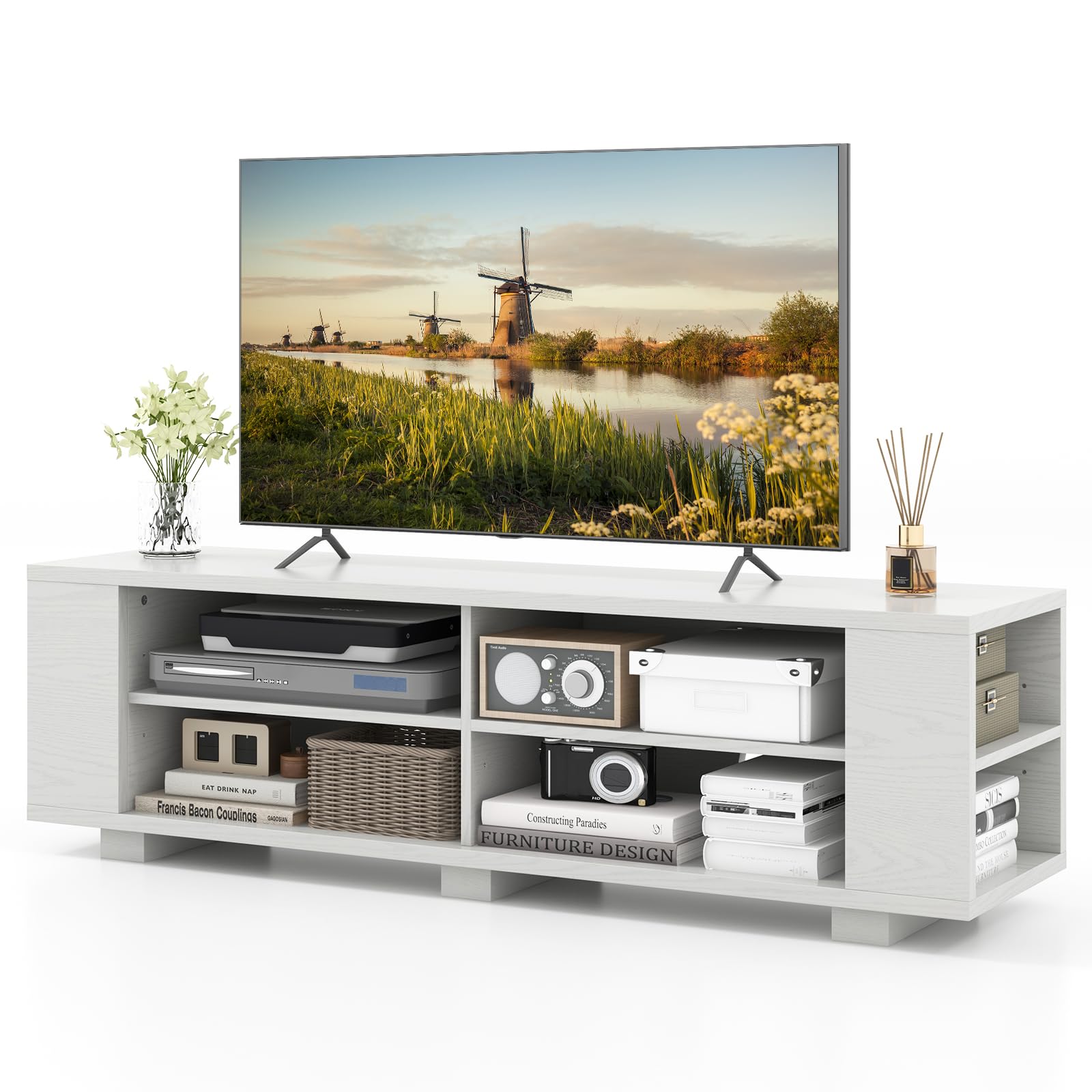 Giantex TV Stand Entertainment Center - Farmhouse Television Table up to 65 Inches TVs, 7 Colors 