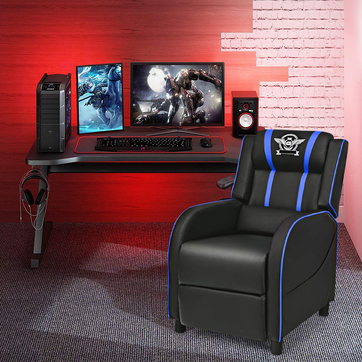 Giantex Gaming Recliner Chair, Racing Style Single Recliner Sofa w/ Cushion