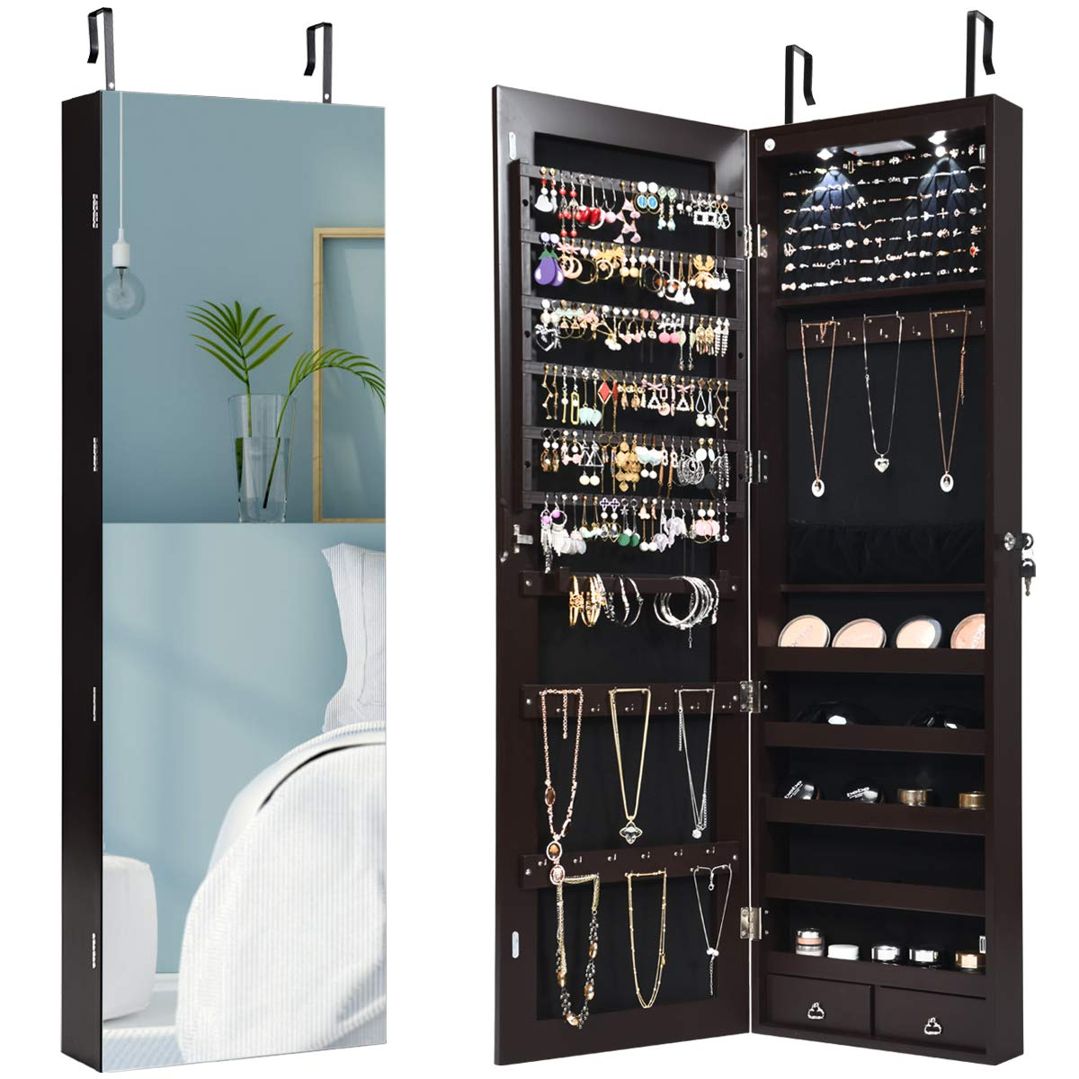 Wall Door Jewelry Armoire Cabinet with Full-Length Mirror