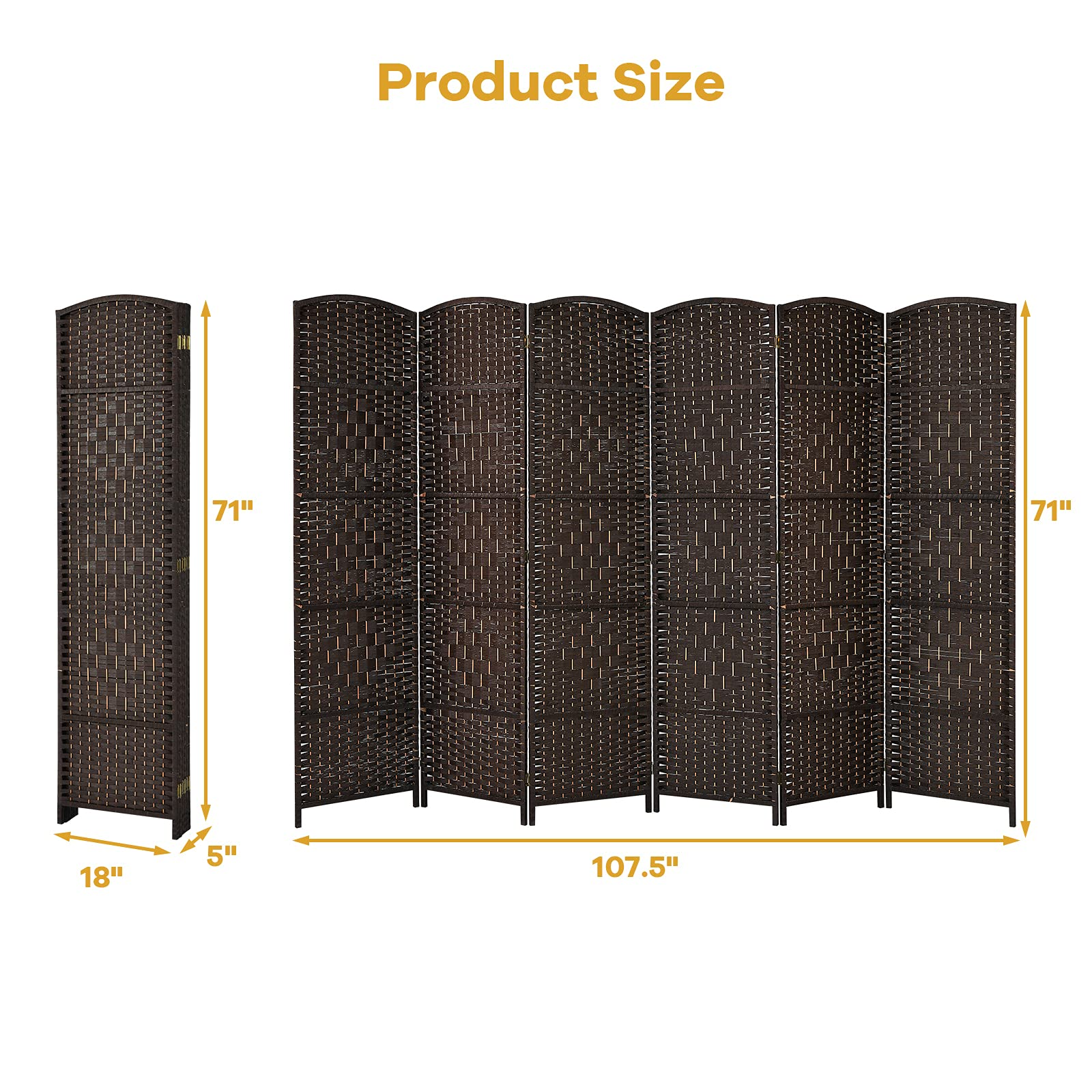 Giantex 6 Panel 6 Ft Tall Room Divider, Freestanding Wood Partition Room Dividers (Black/Brown)