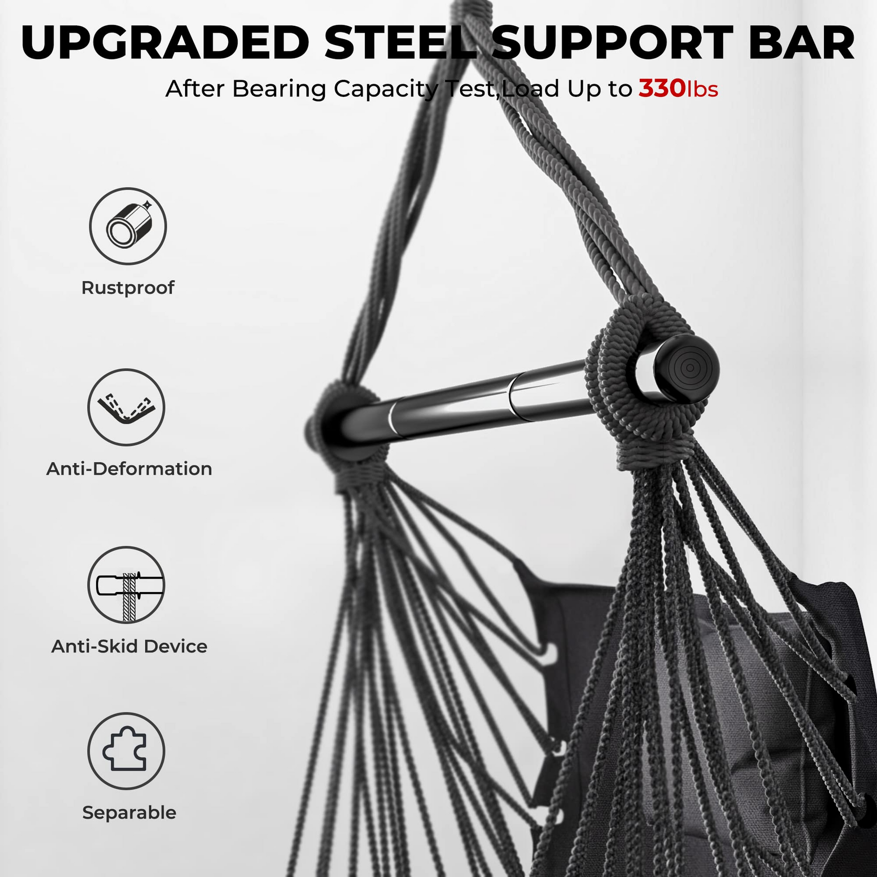 Hanging Chair Hammock Swing Chair - with Sturdy Steel Hanging Bar 