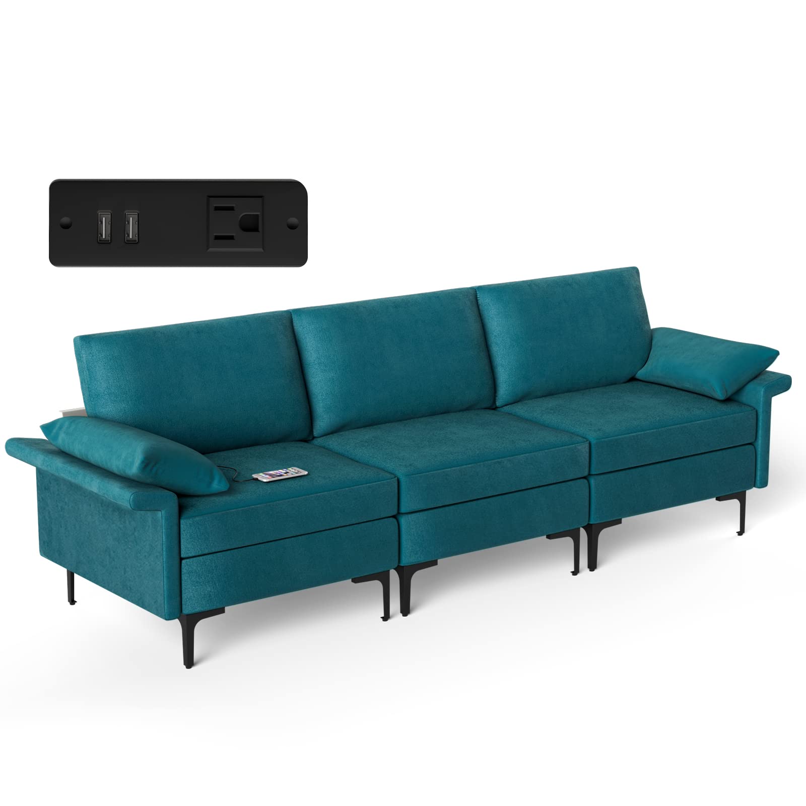 Giantex 3-Seat Sectional Sofa Couch, 100.5" L Convertible Sleeper with USB Port & Outlet 