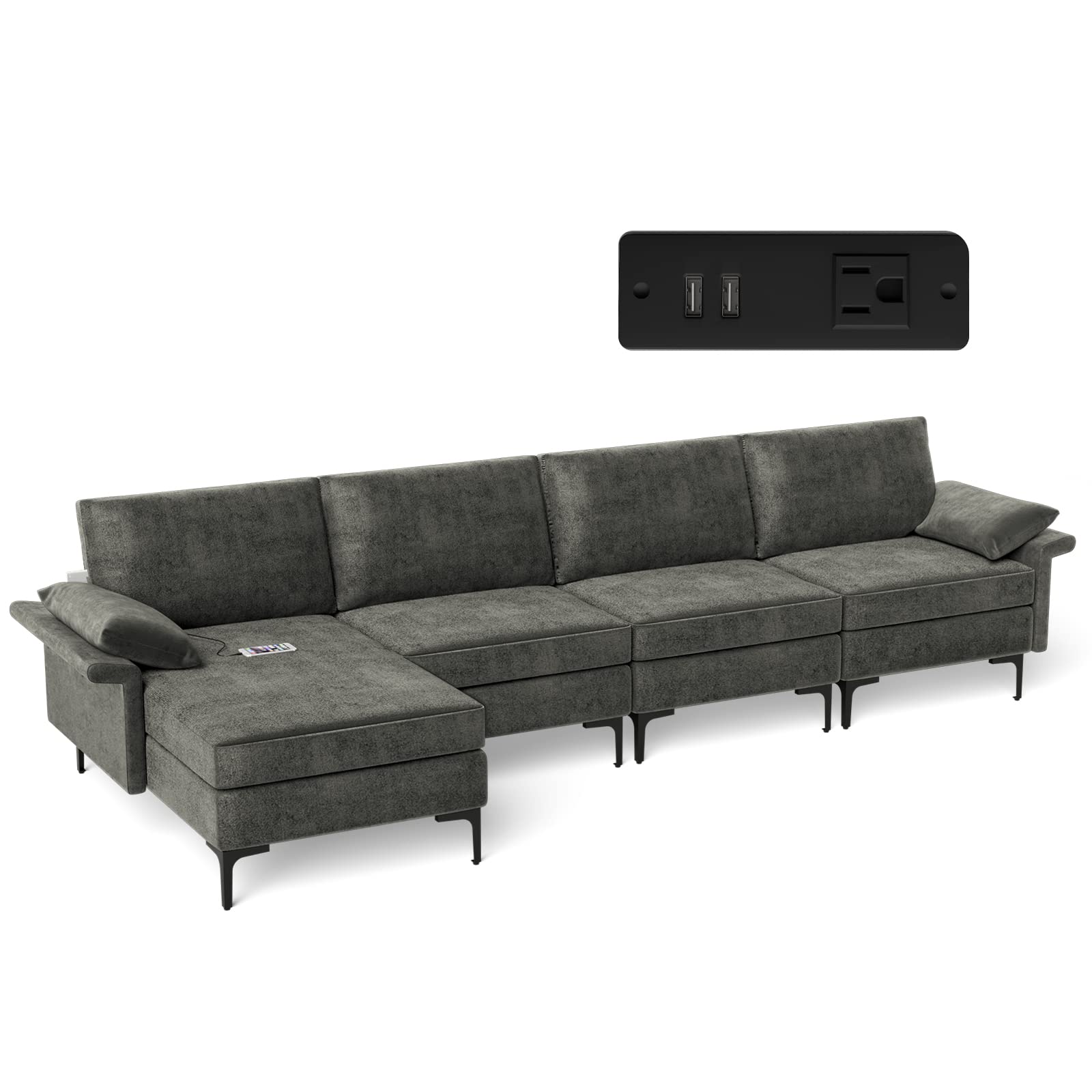 Giantex 130.5" L Convertible Sofa Couch, Sectional Sleeper 