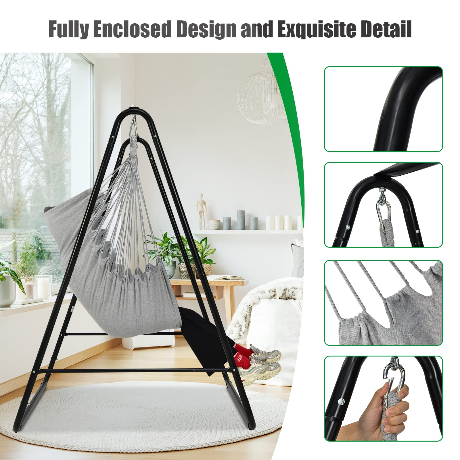 Heavy-Duty Powder-Coated Steel Stand with Hanging Swing Chair 