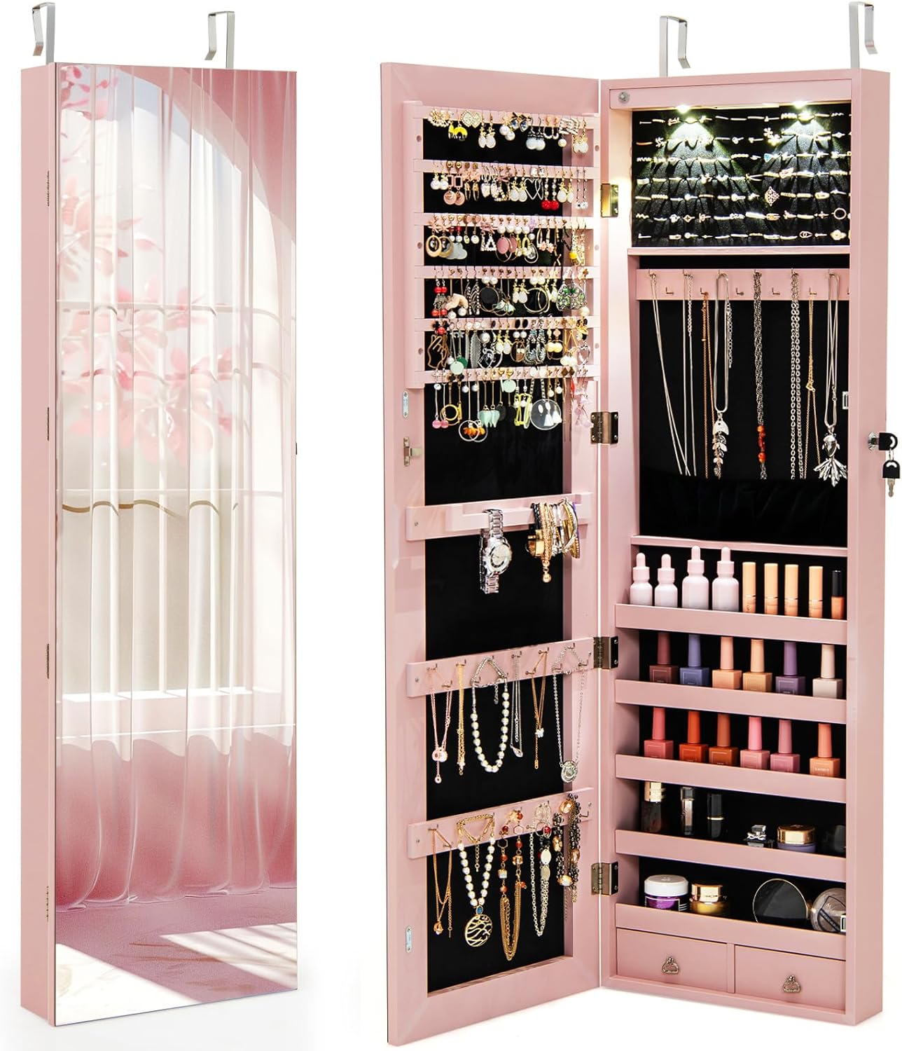 Wall Door Jewelry Armoire Cabinet with Full-Length Mirror