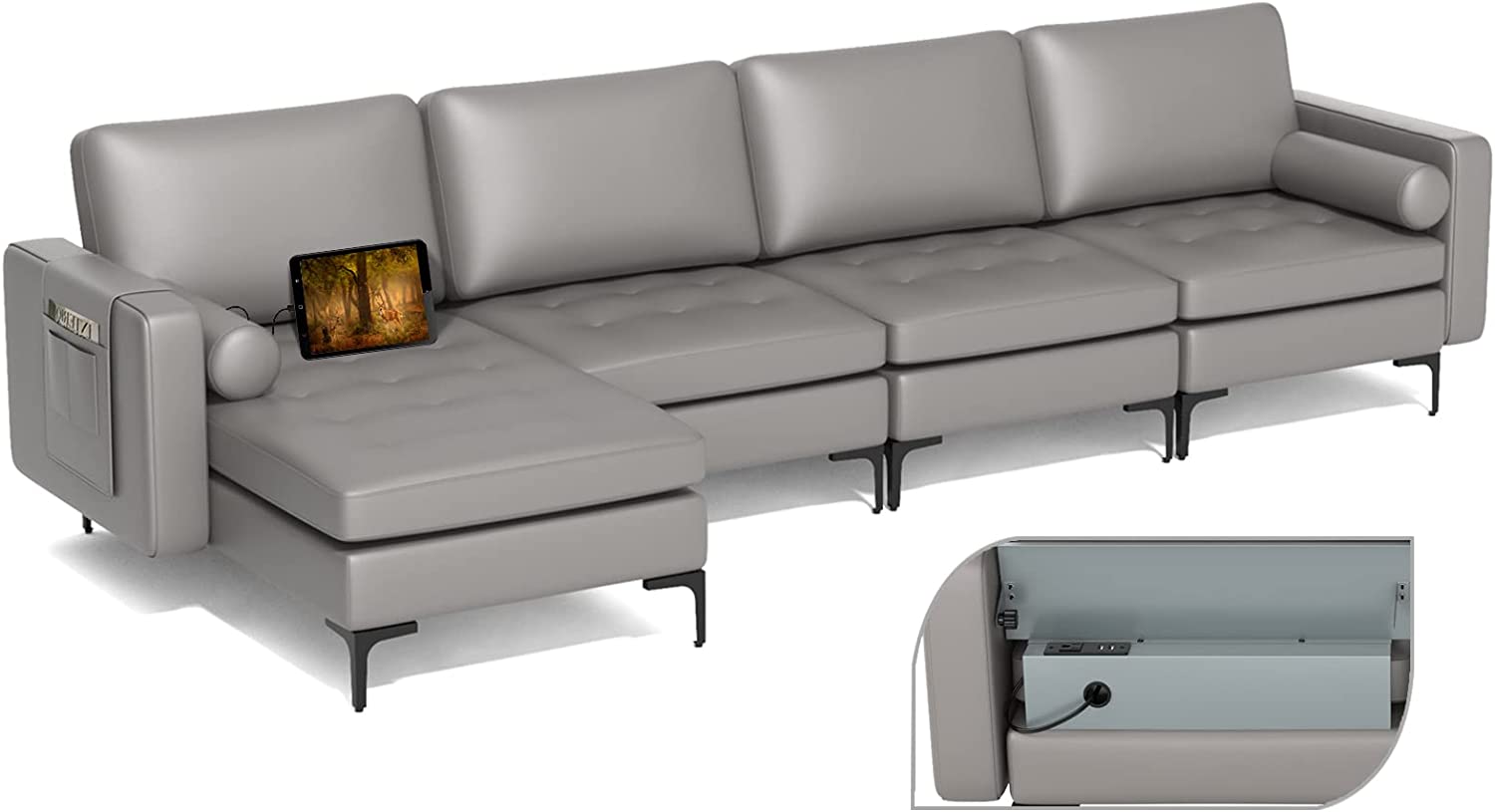 Giantex Sectional Sofa Couch, Convertible Sleeper with 2 or 1 USB Ports Socket 