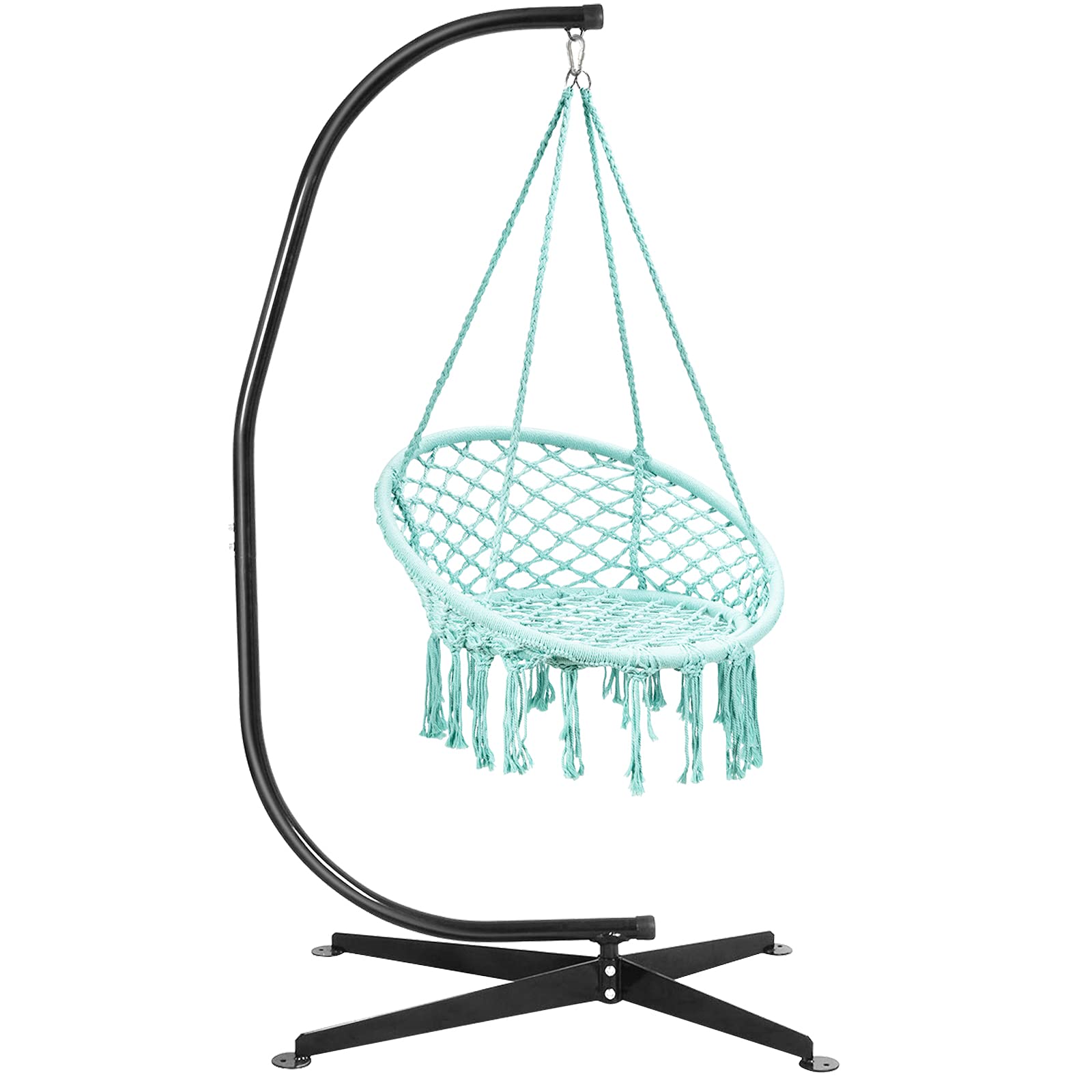 Giantex Hammock Chair with Stand, Solid Steel Heavy Duty C Stand with Macrame Hanging Chair 