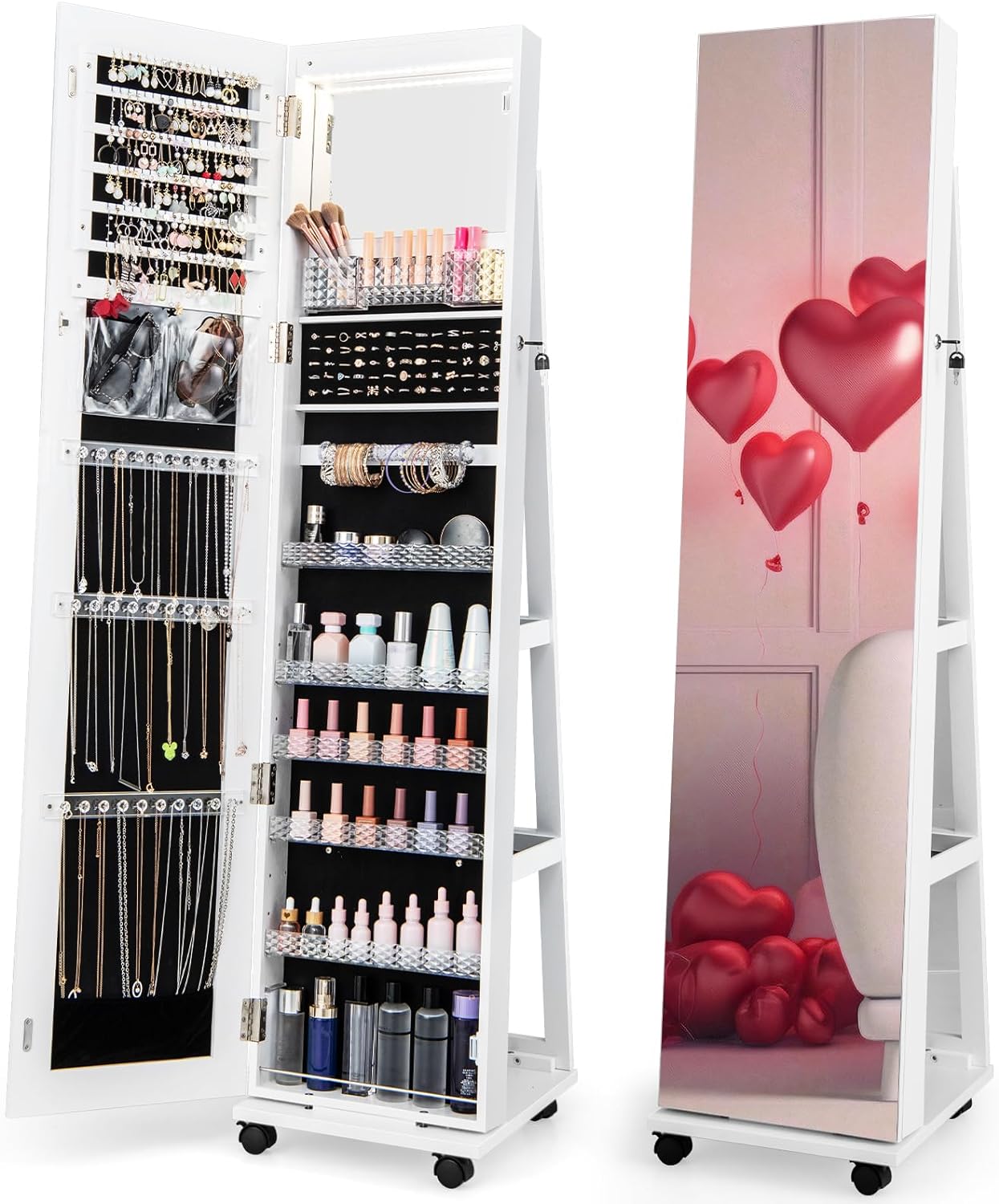 CHARMAID | 360-degree Rotating Jewelry Armoire with Higher Full Length Mirror 