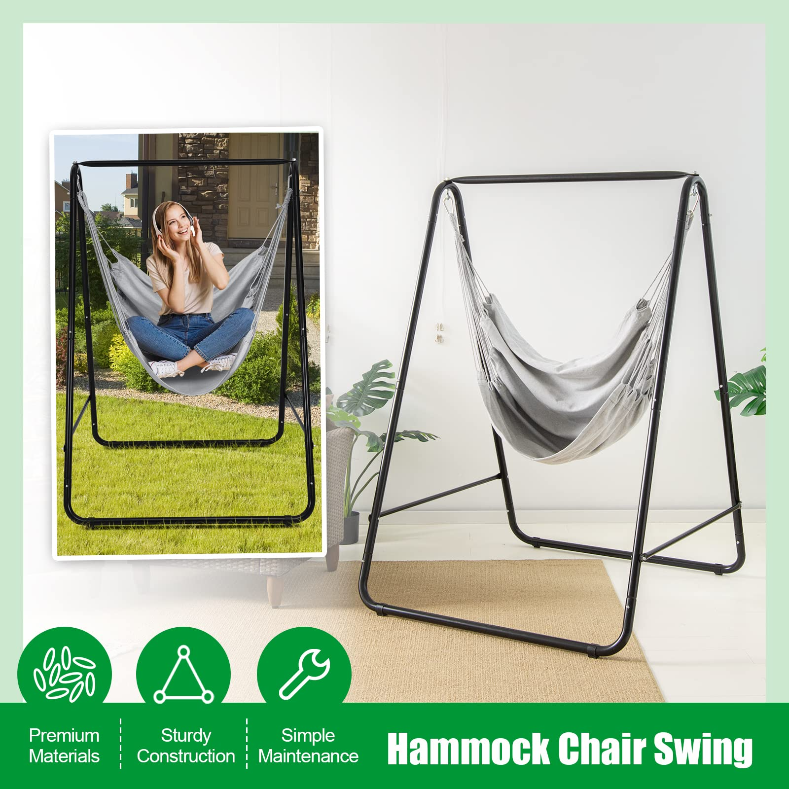 Heavy-Duty Powder-Coated Steel Stand with Hanging Swing Chair 