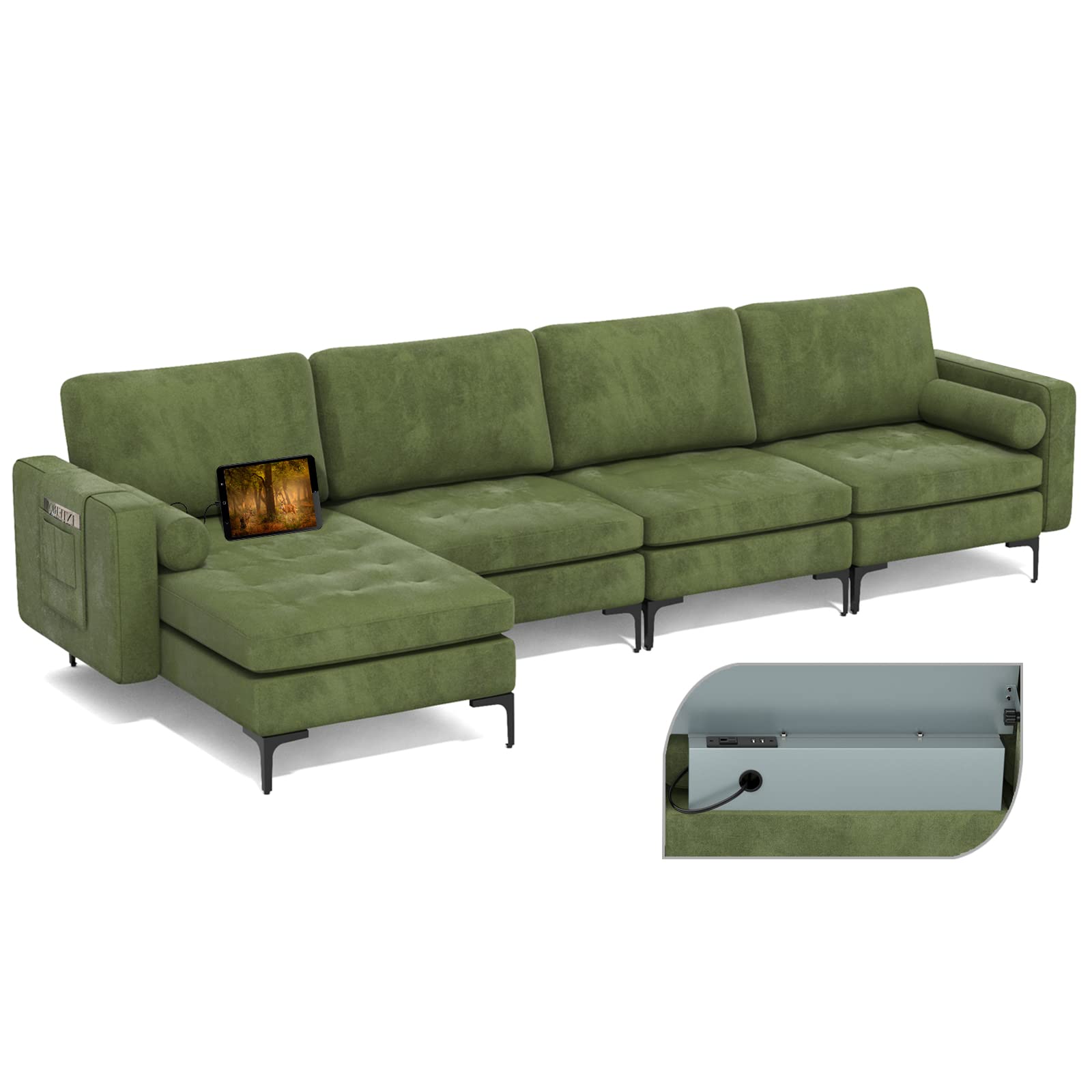 Giantex Sectional Sofa Couch, Convertible Sleeper with 2 or 1 USB Ports Socket 