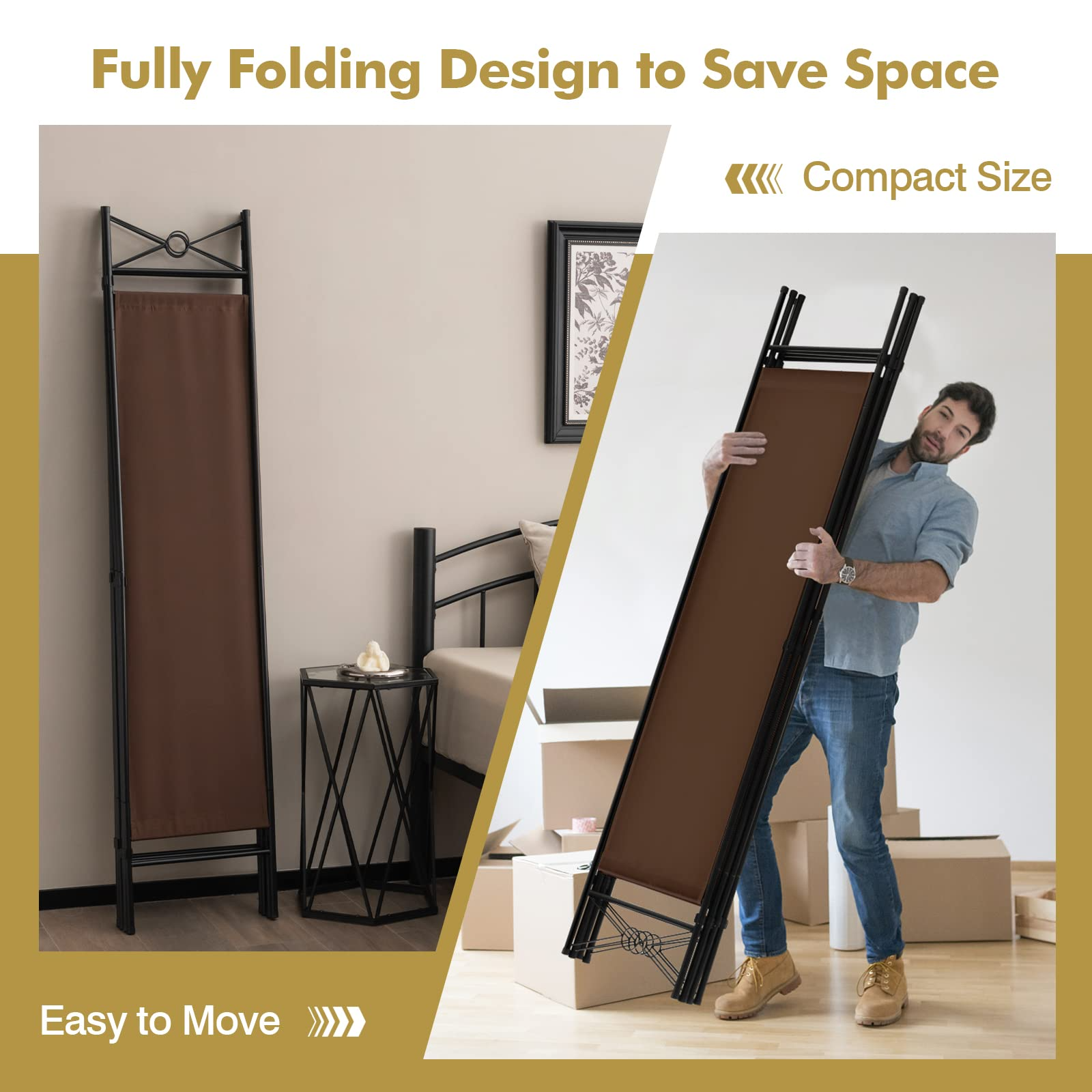 4 Panel Room Divider | 6 Ft Steel Frame Folding Privacy Screen