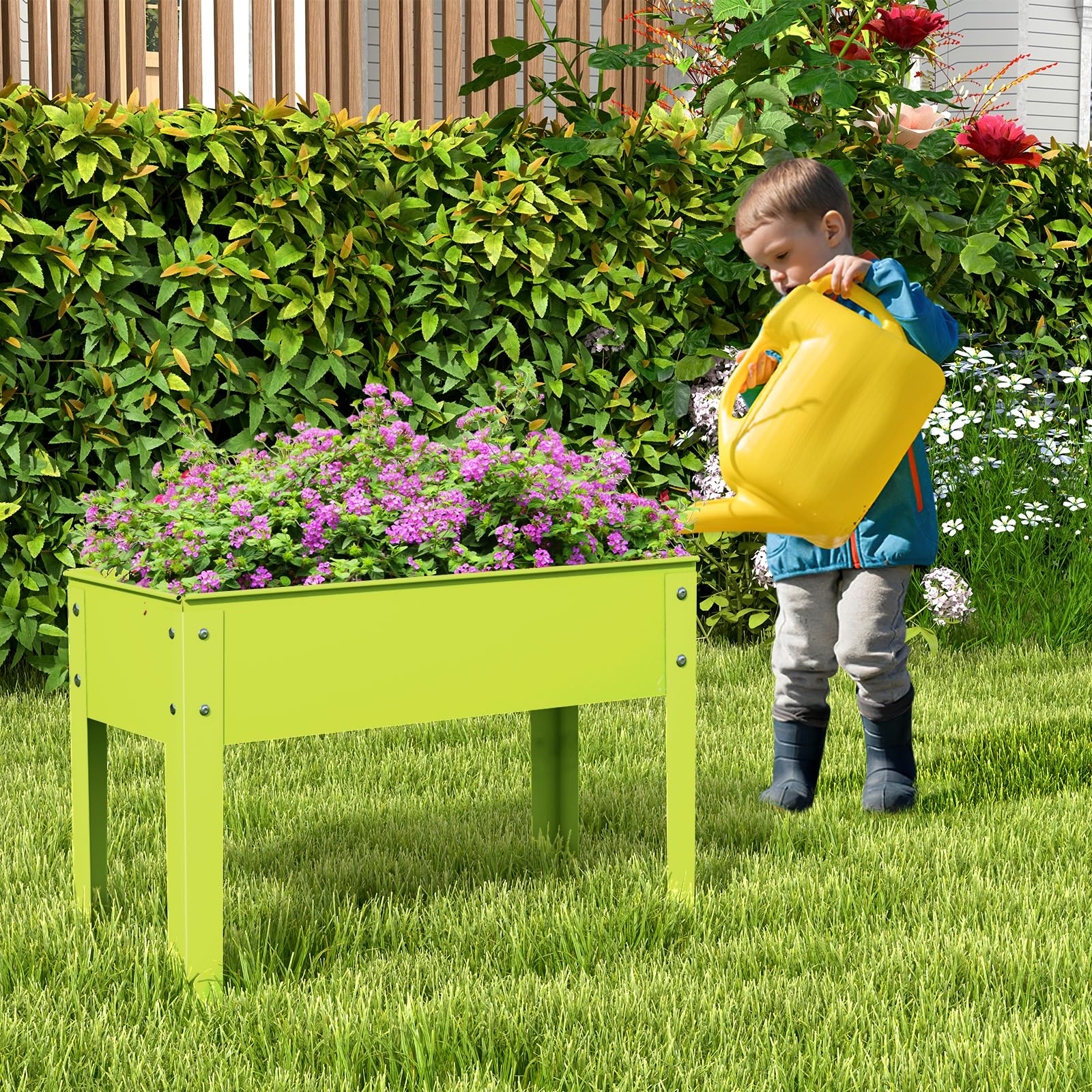 Giantex Raised Garden Bed, Metal Planter Box with Legs, Drain Hole, Outdoor Indoor Elevated Garden Box 